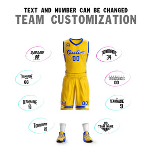 Custom Gold Blue Classic Sets Mesh Basketball Jersey