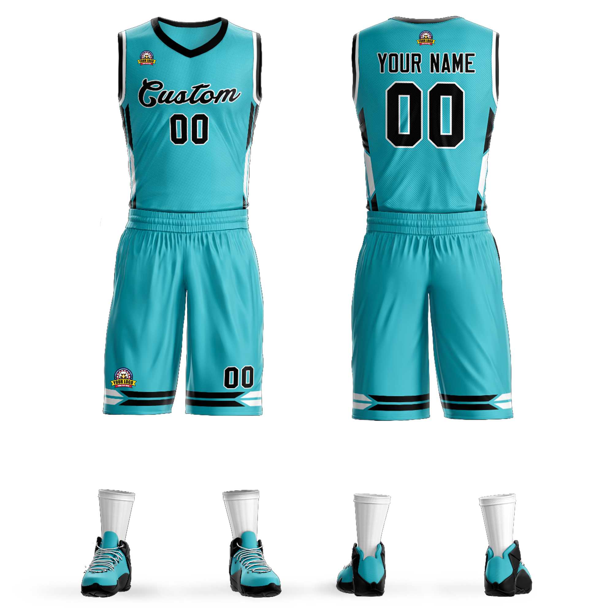 Maillot de basket-ball en maille Aqua Black Classic personnalisé