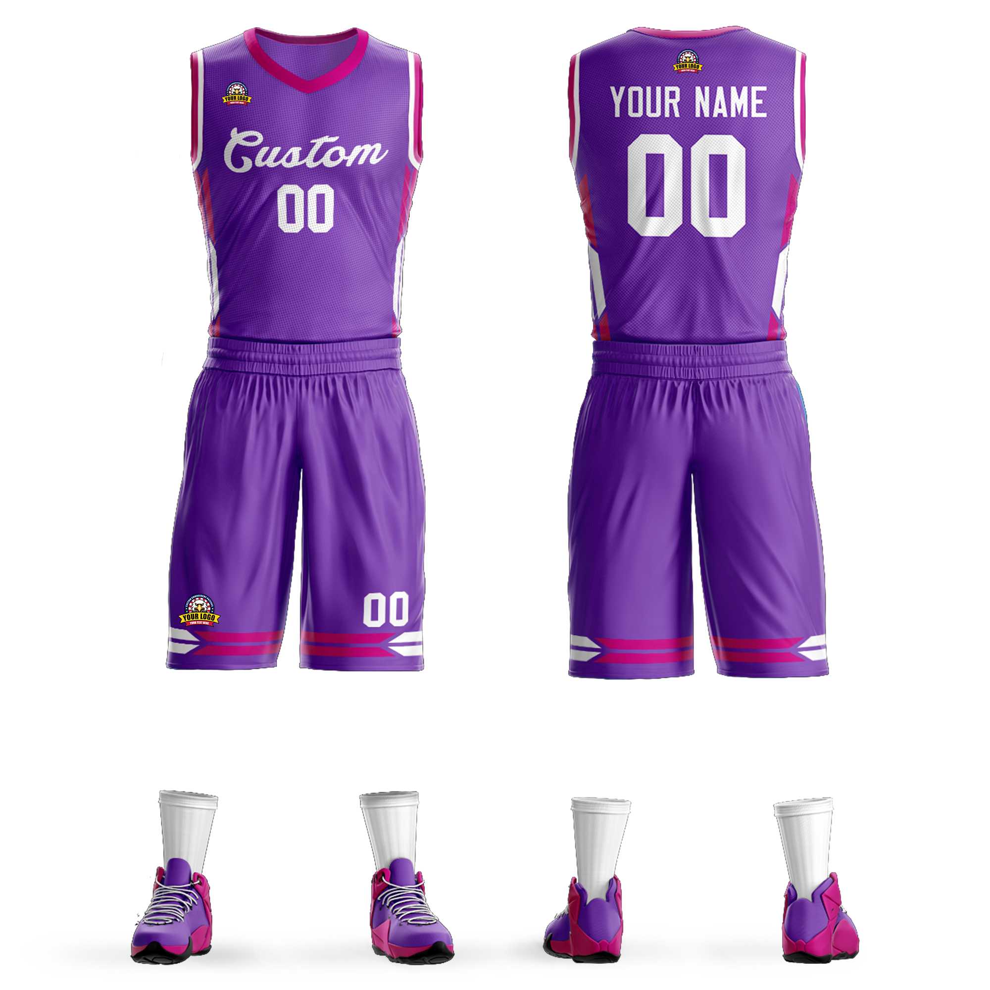 Maillot de basket-ball en maille violet et blanc personnalisé, ensemble classique