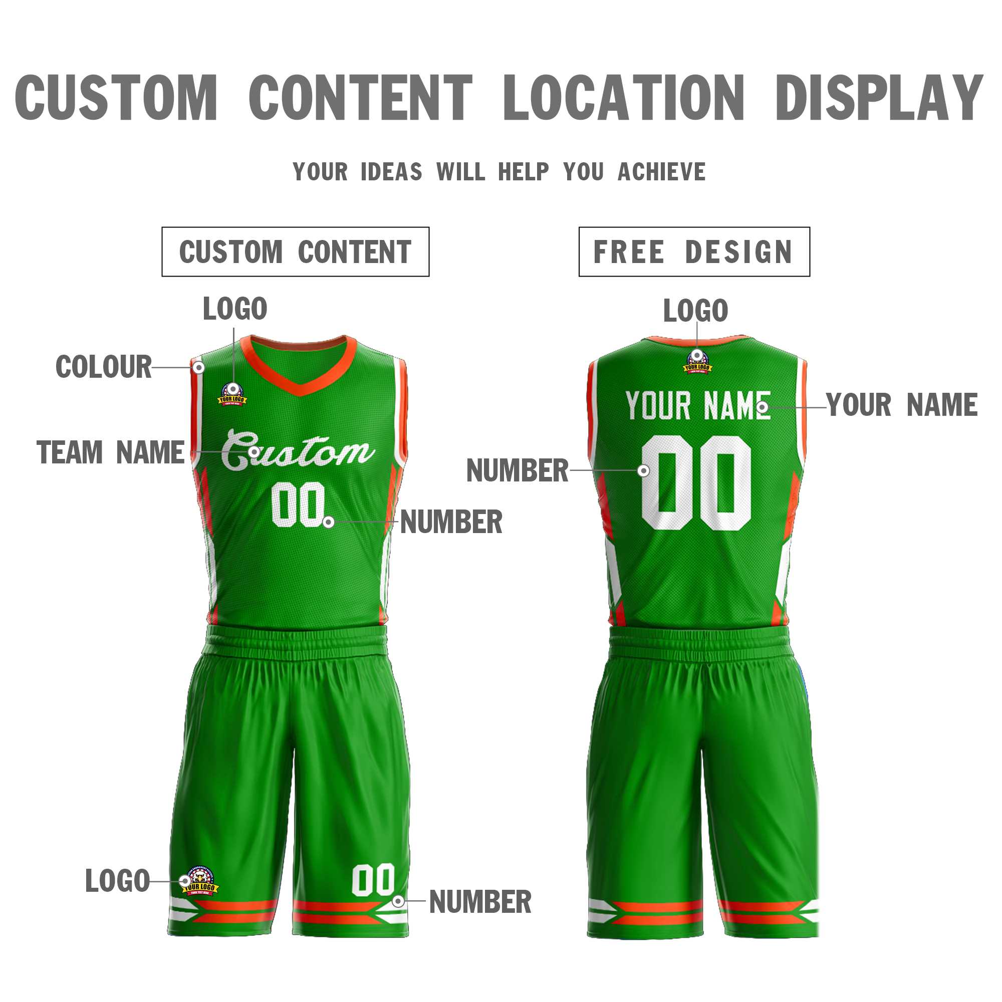 Maillot de basket-ball en maille personnalisé vert vert classique