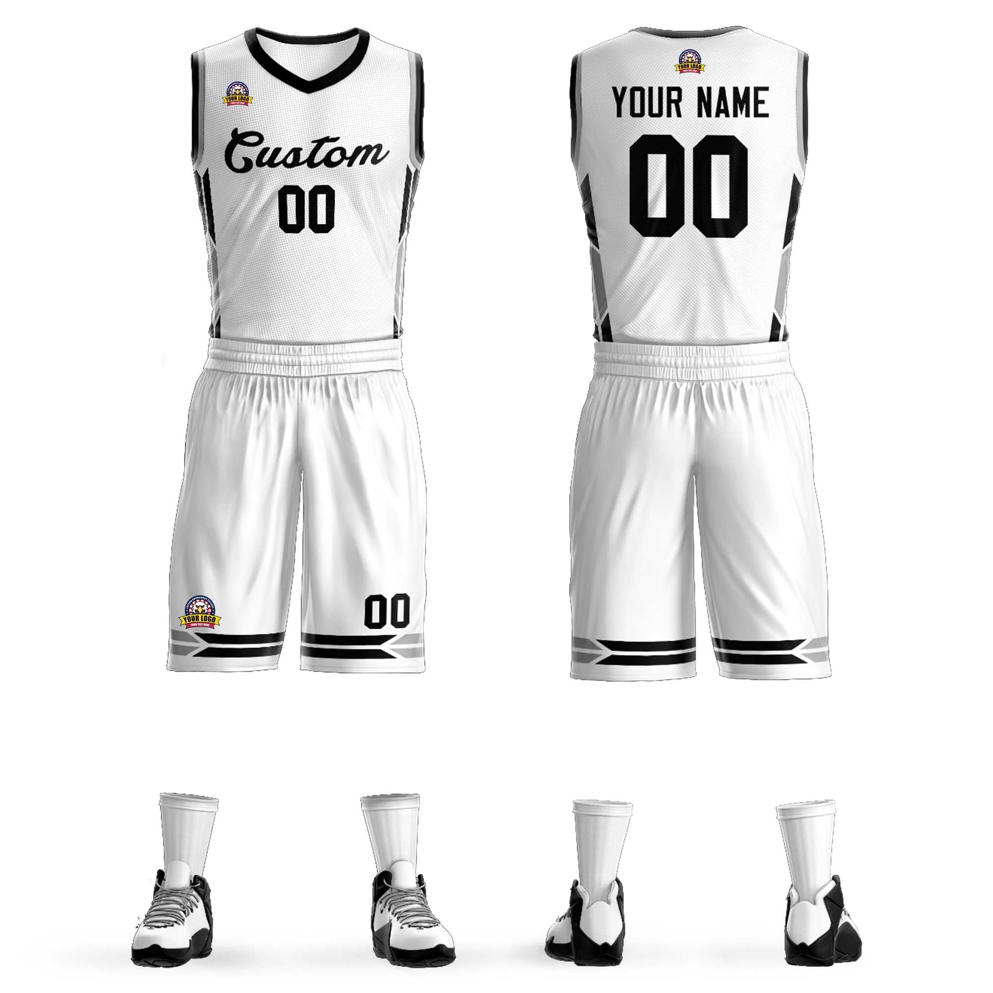 Custom White Black Classic Sets Mesh Basketball Jersey