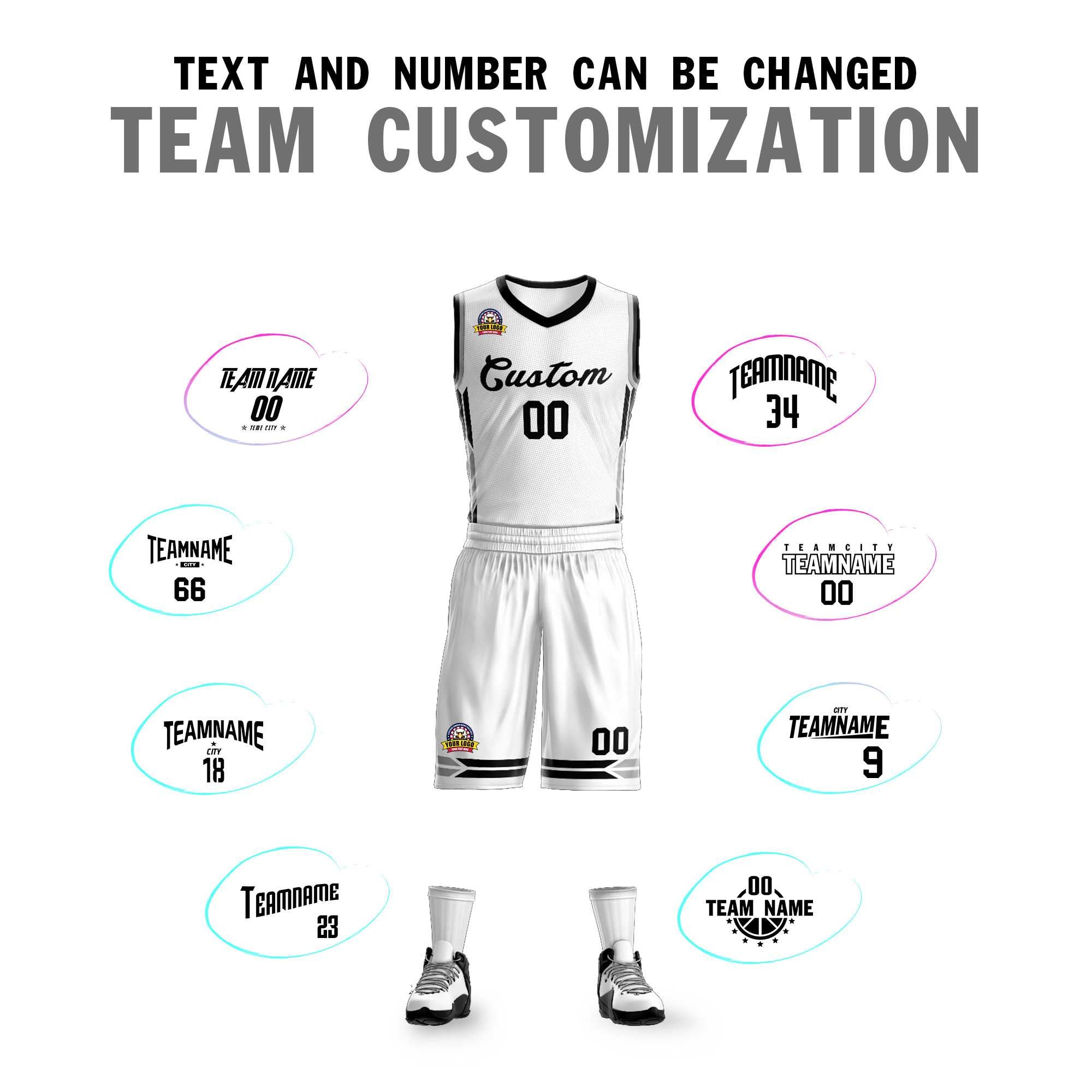 Custom White Black Classic Sets Mesh Basketball Jersey