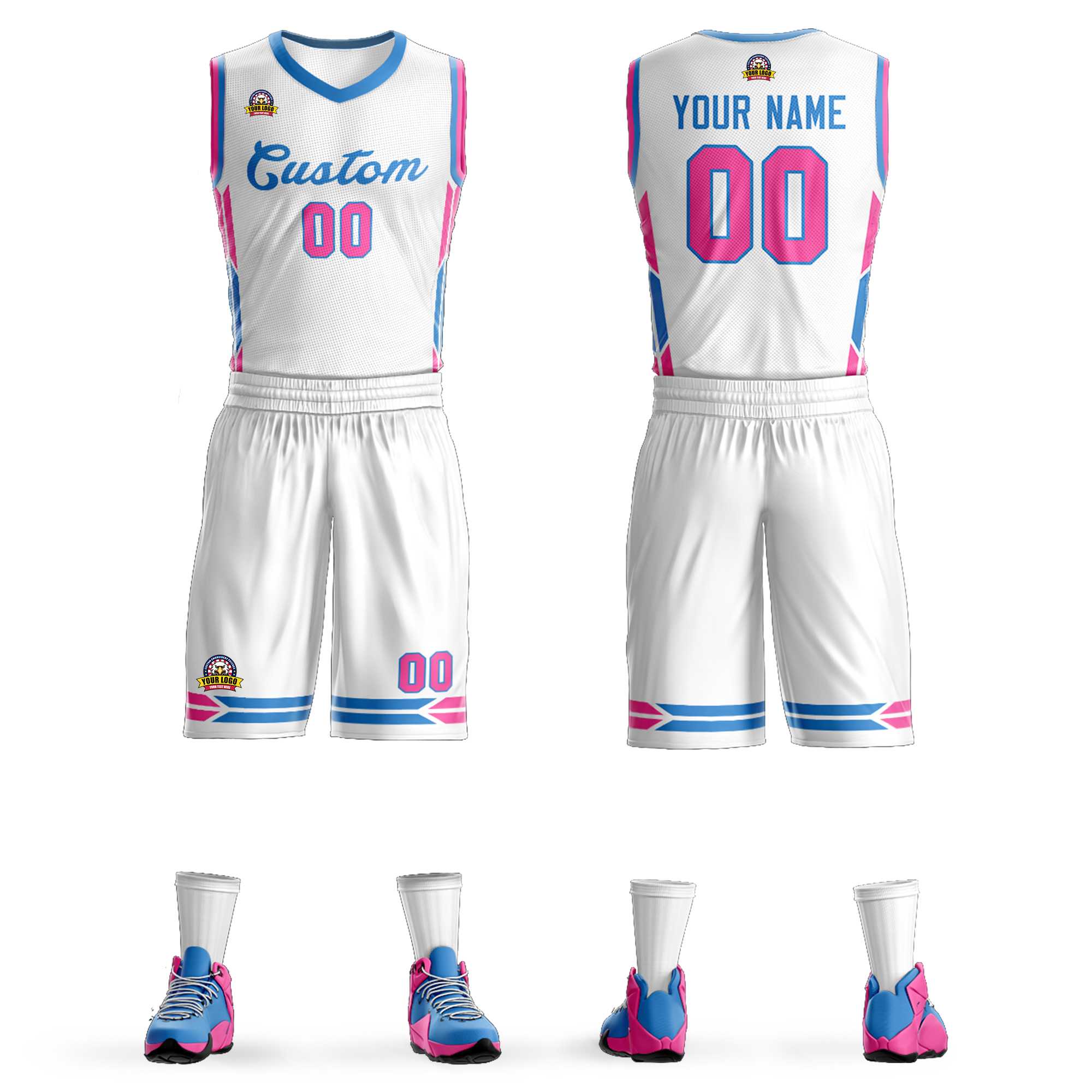 Custom White Powder Blue Classic Sets Mesh Basketball Jersey