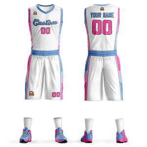 Ensembles classiques bleu clair-rose personnalisés, uniforme de sport, maillot de basket-ball