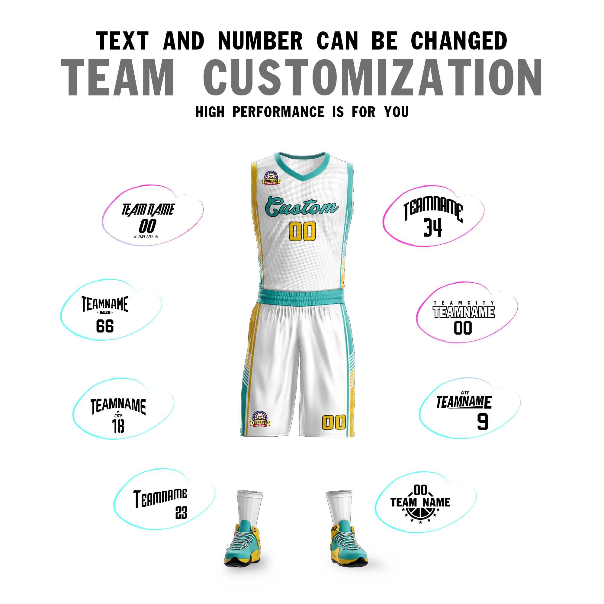 Custom White Aqua-Gold Classic Sets Sports Uniform Basketball Jersey