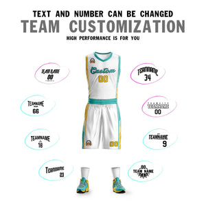 Ensembles classiques Aqua-Gold blancs personnalisés, maillot de basket-ball uniforme de sport