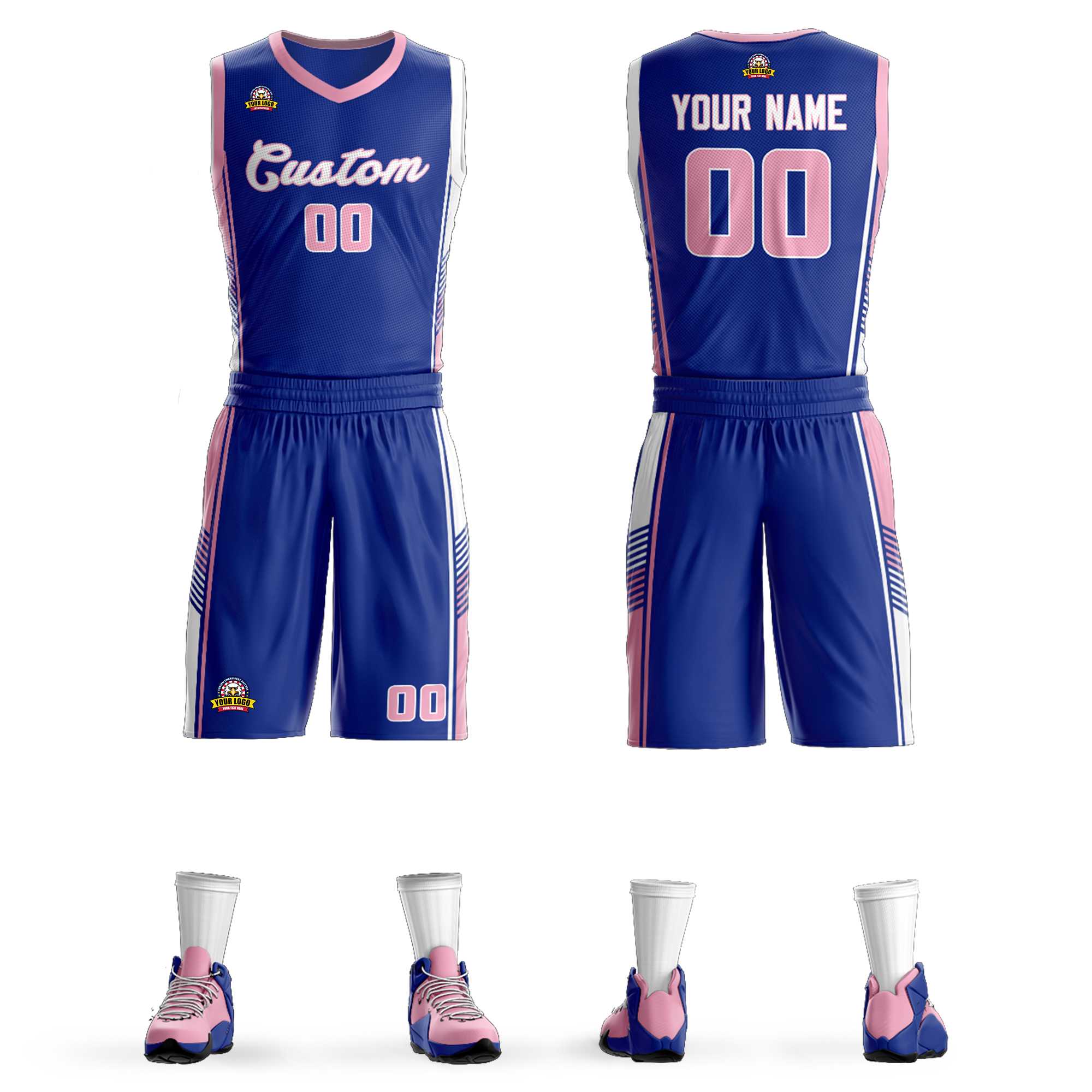 Custom Royal Pink-White Classic Sets Sports Uniform Basketball Jersey