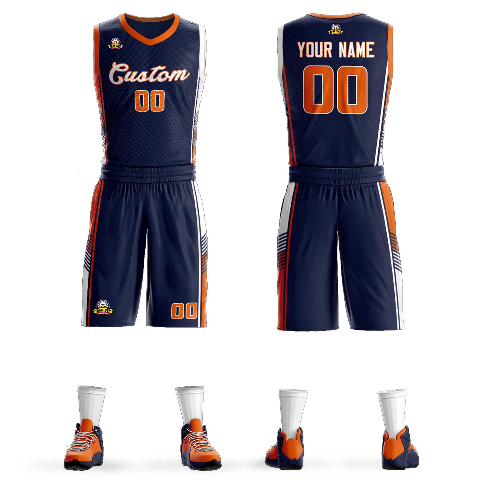 Custom Navy Orange-White Classic Sets Sports Uniform Basketball Jersey