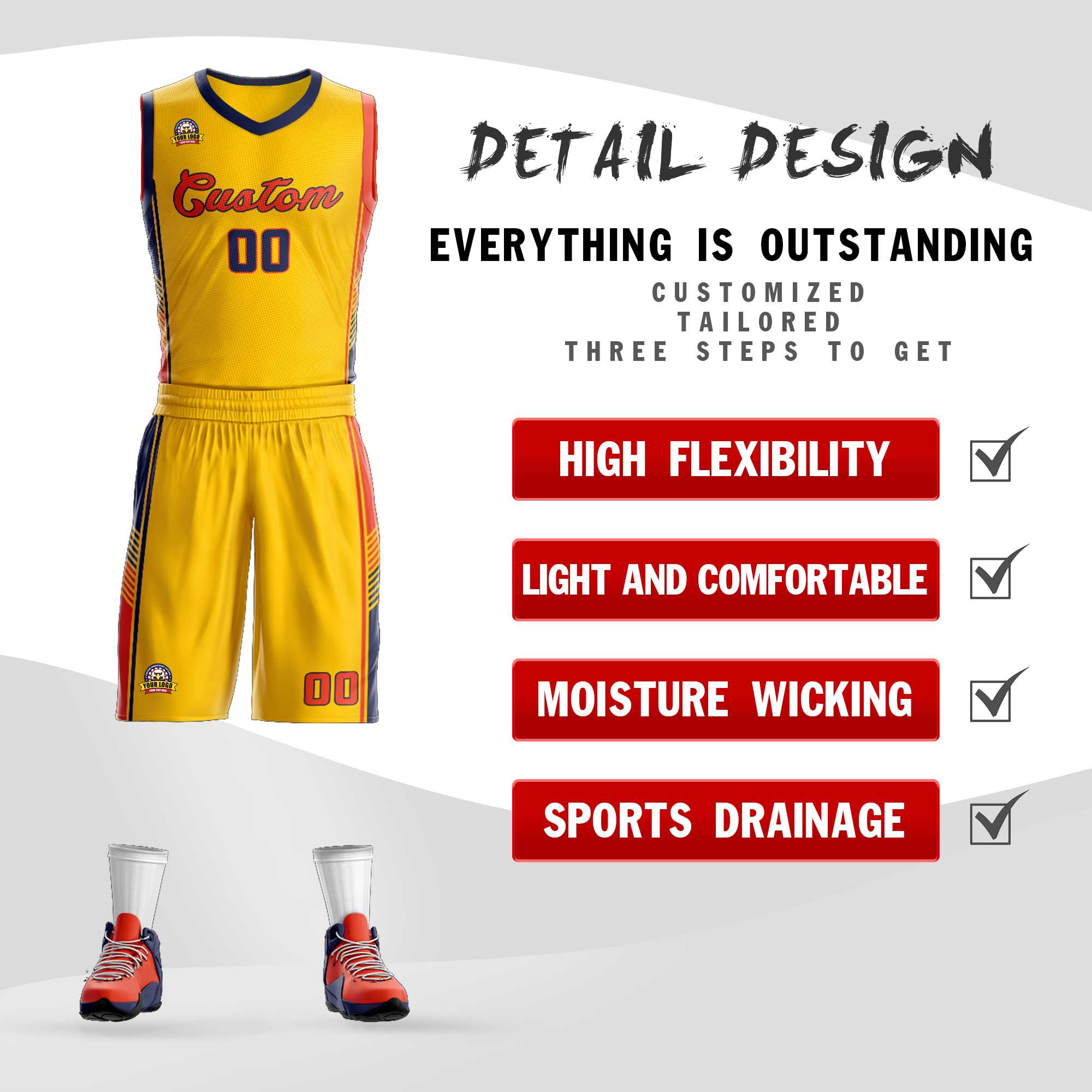 Custom Gold Navy-Orange Classic Sets Sports Uniform Basketball Jersey