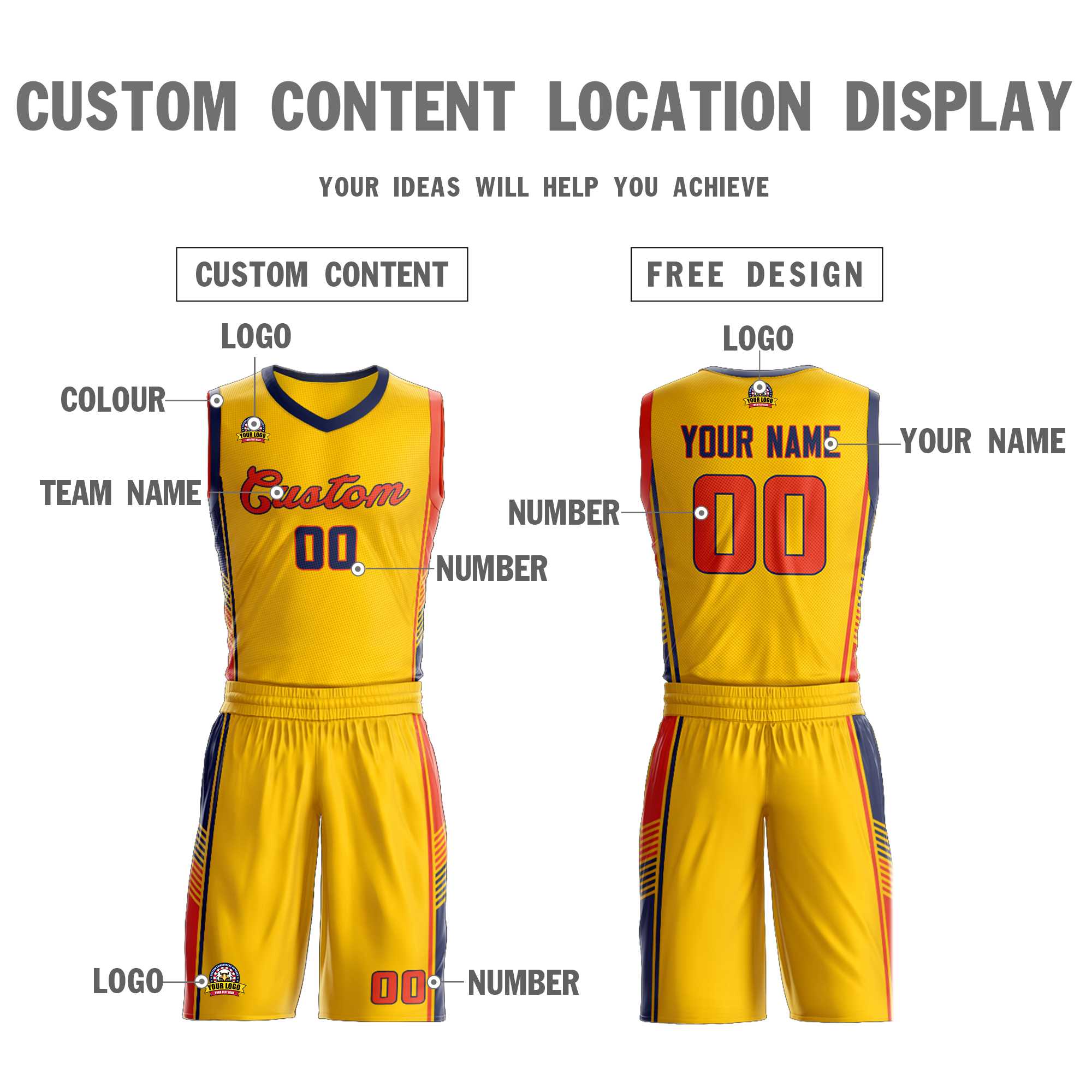 Custom Gold Navy-Orange Classic Sets Sports Uniform Basketball Jersey