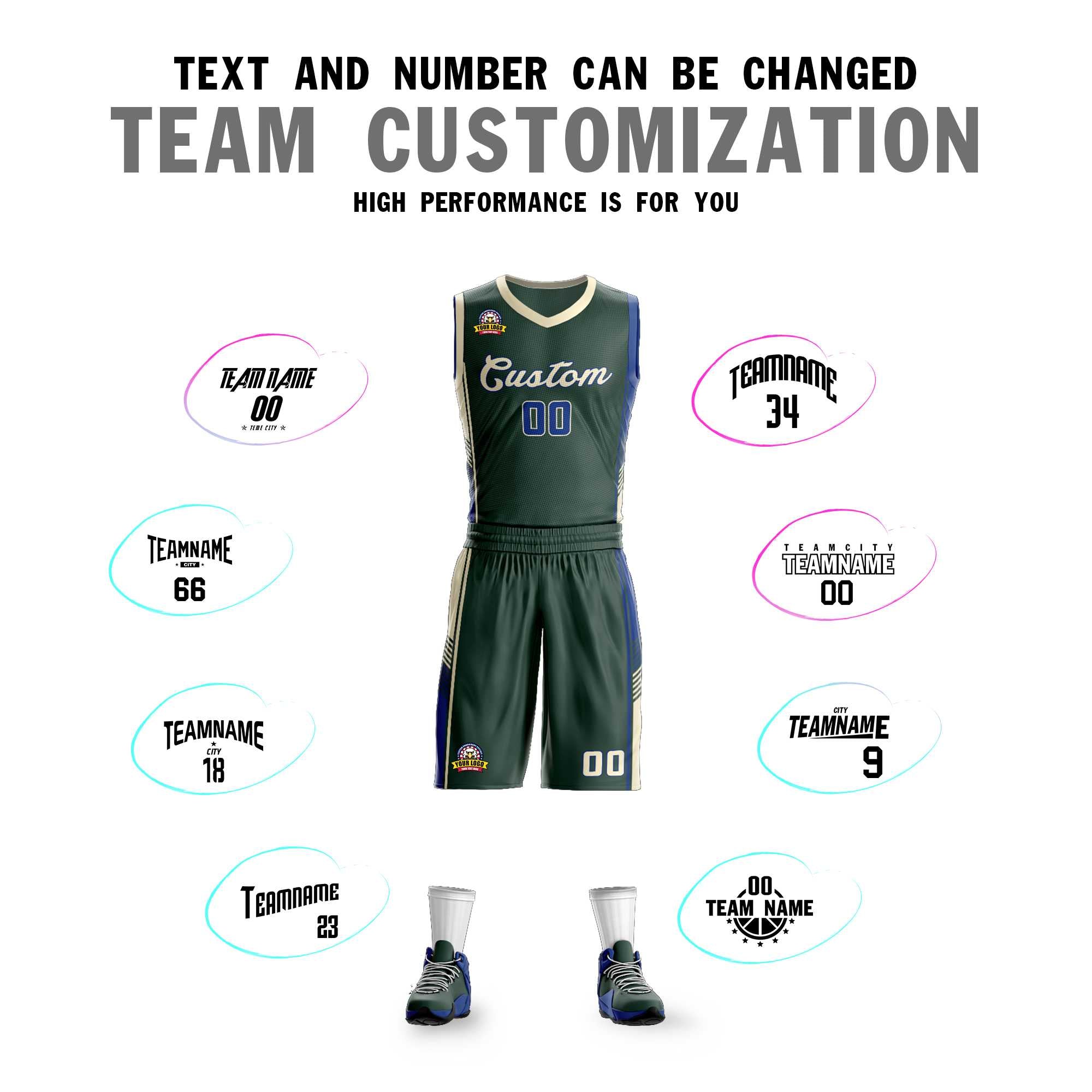 Custom Hunter Green Cream-Royal Classic Sets Sports Uniform Basketball Jersey