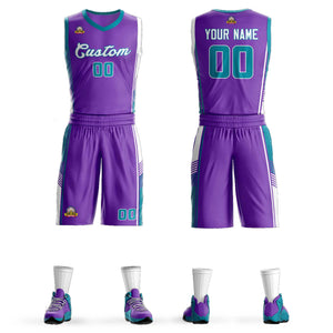 Custom Purple Teal-White Classic Sets Sports Uniform Basketball Jersey