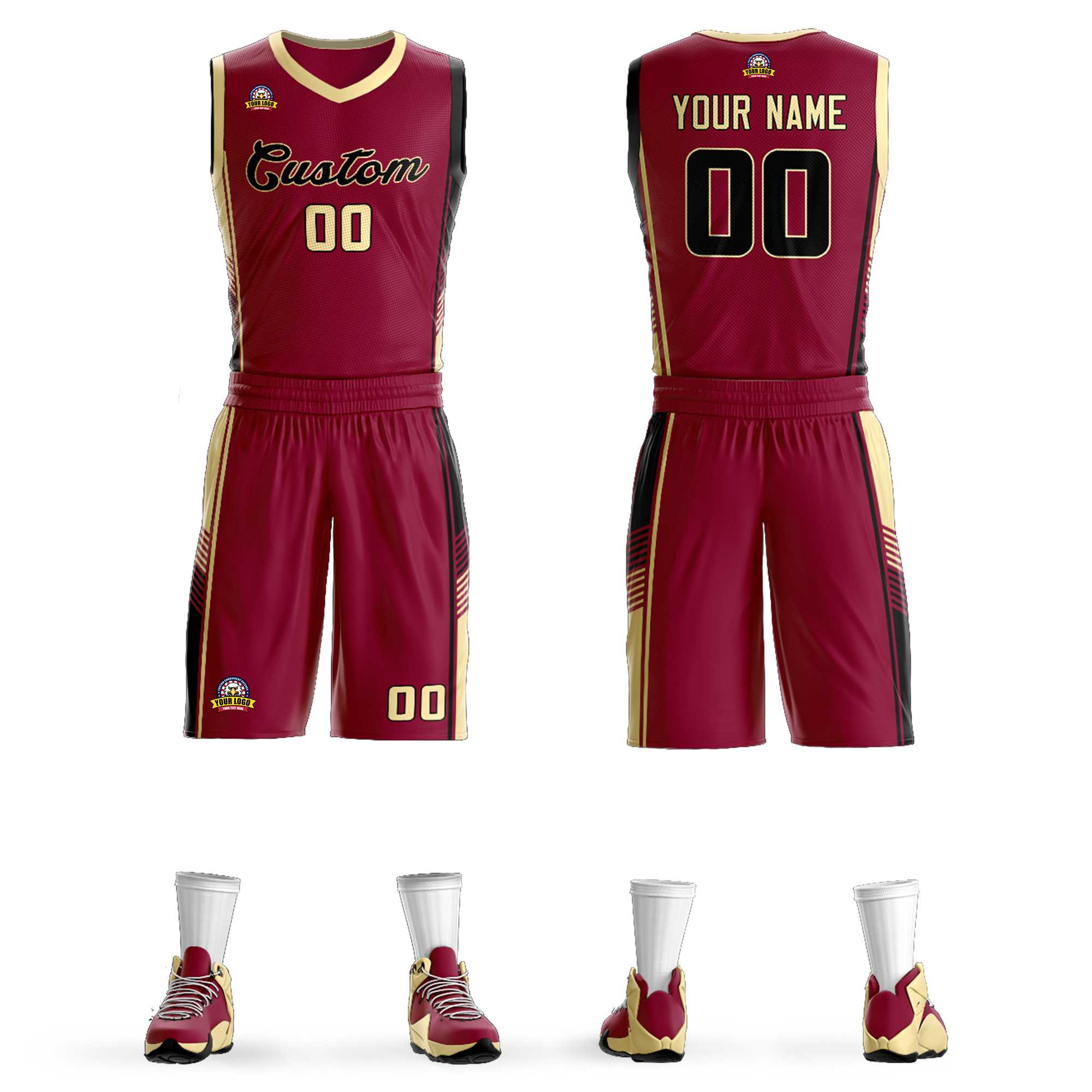 Custom Maroon Cream-Black Classic Sets Sports Uniform Basketball Jersey