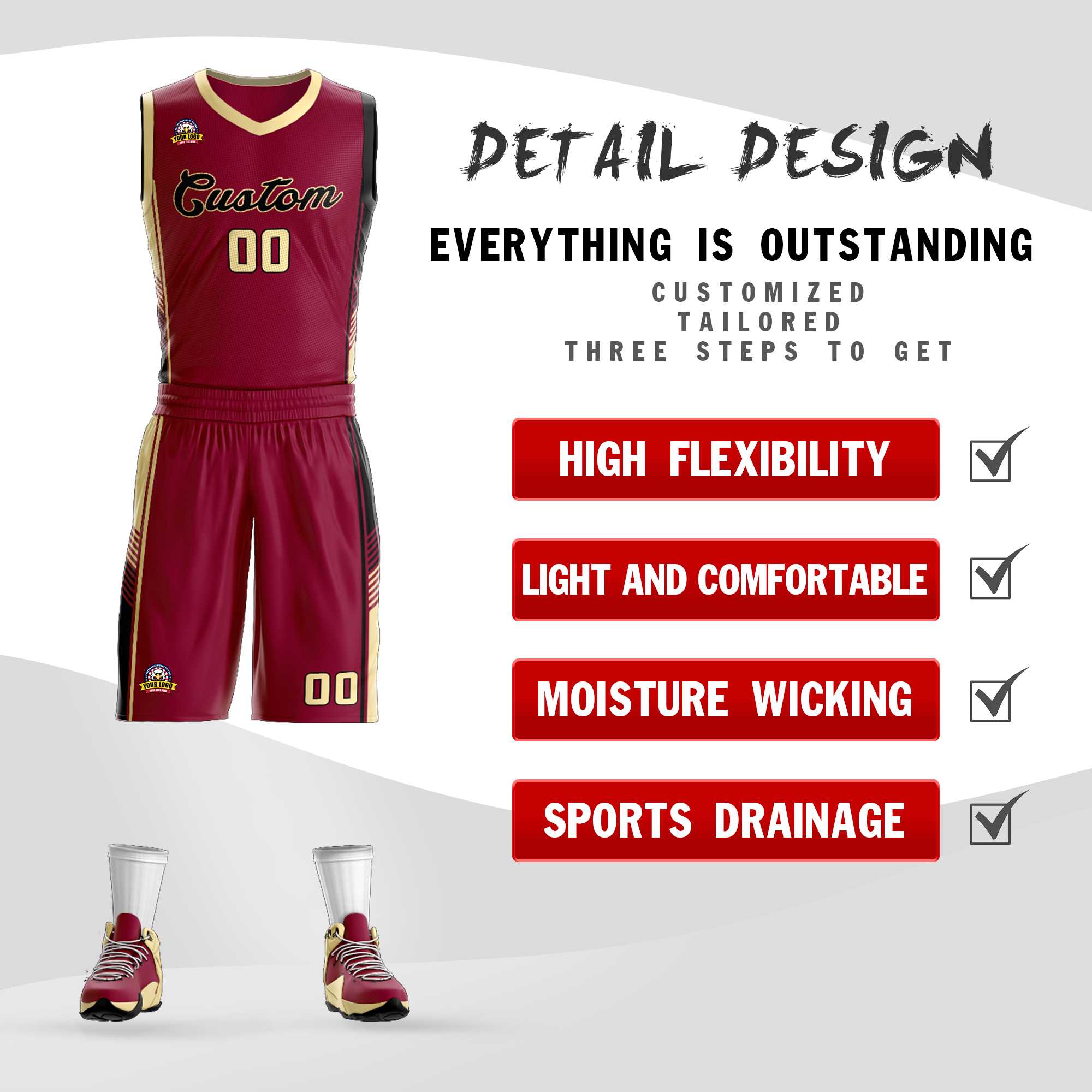 Custom Maroon Cream-Black Classic Sets Sports Uniform Basketball Jersey