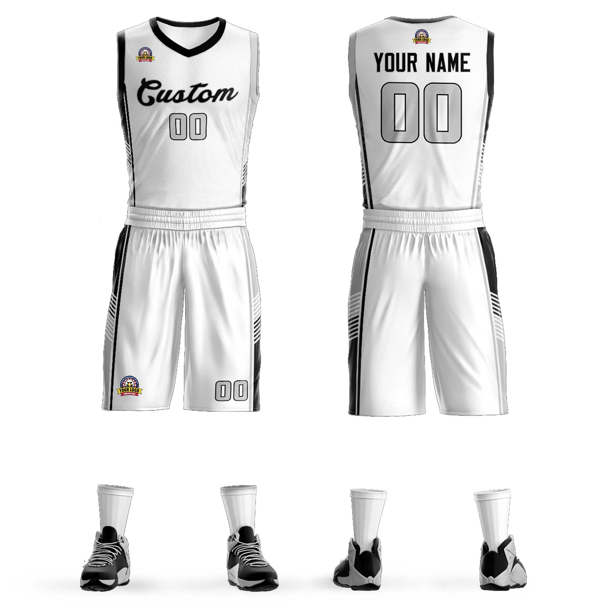 Custom White Black-Light Gray Classic Sets Sports Uniform Basketball Jersey