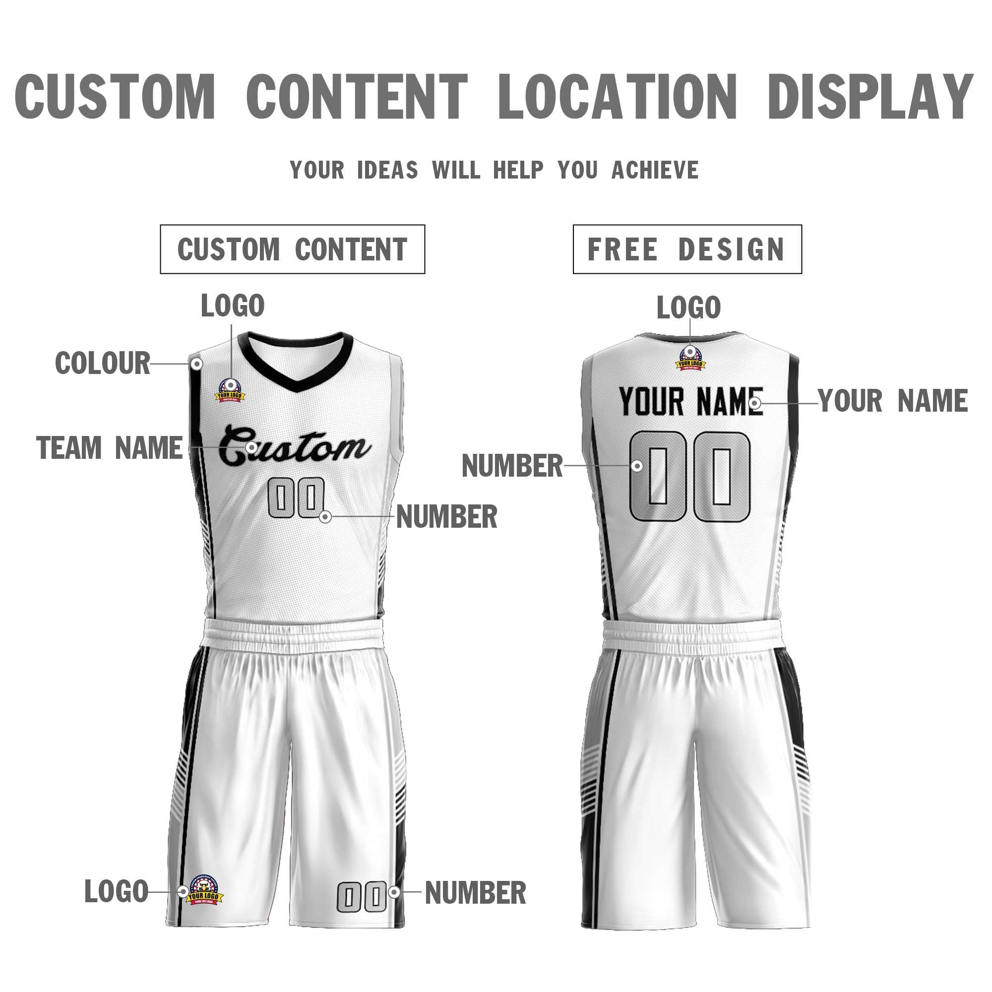 Custom White Black-Light Gray Classic Sets Sports Uniform Basketball Jersey