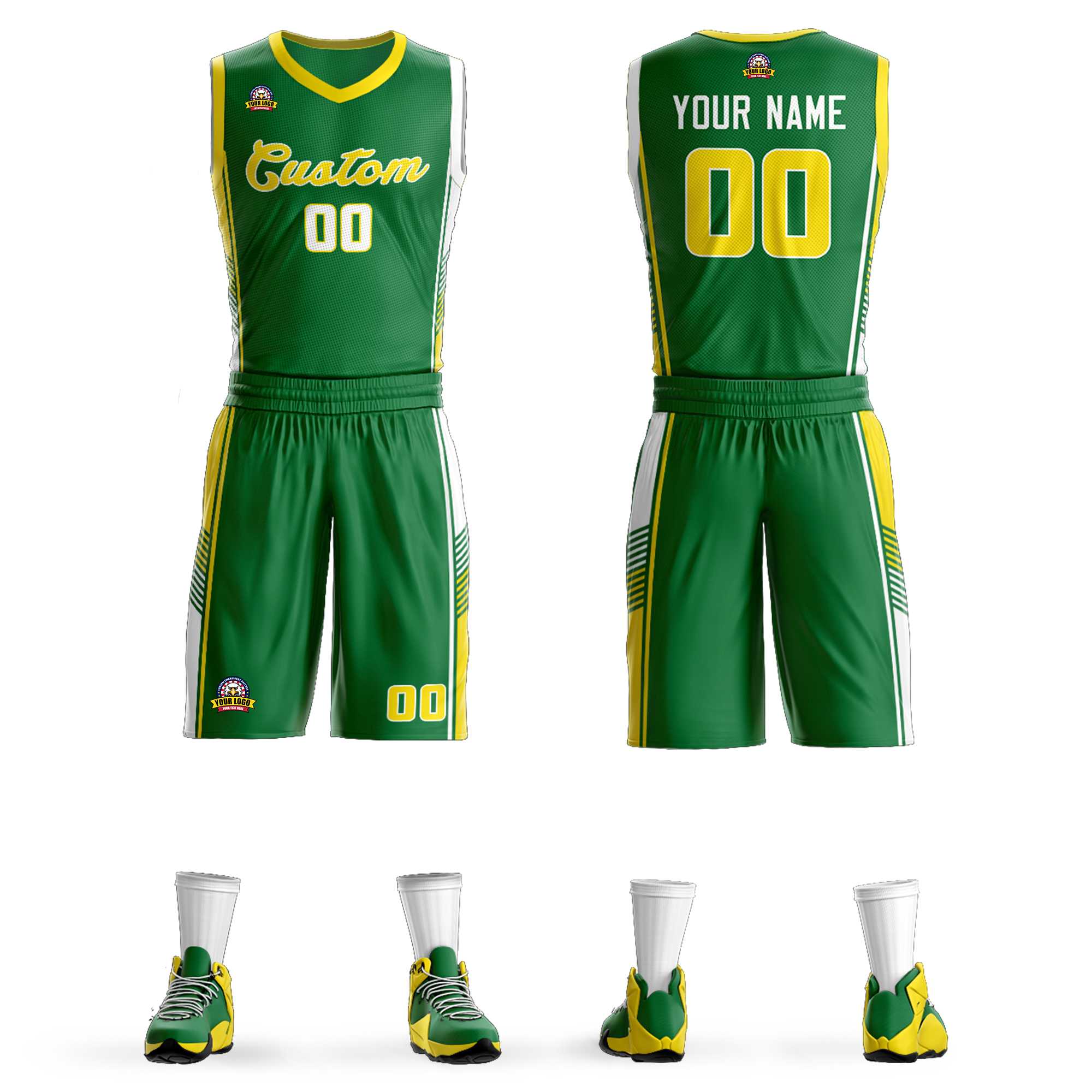 Custom Kelly Green Gold-White Classic Sets Sports Uniform Basketball Jersey