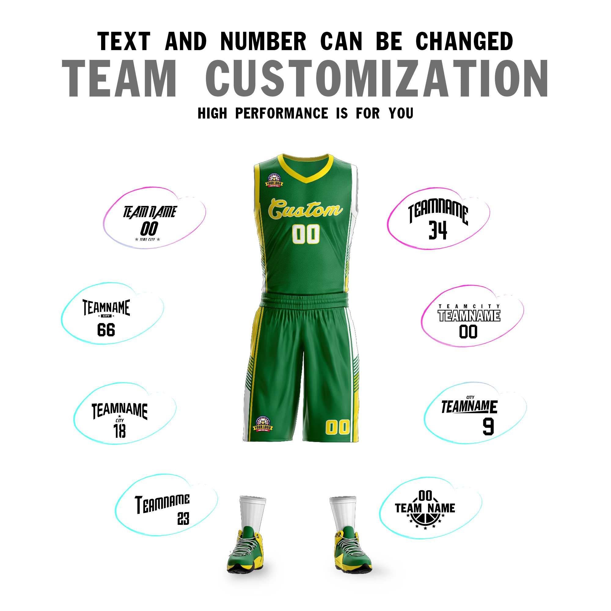 Custom Kelly Green Gold-White Classic Sets Sports Uniform Basketball Jersey