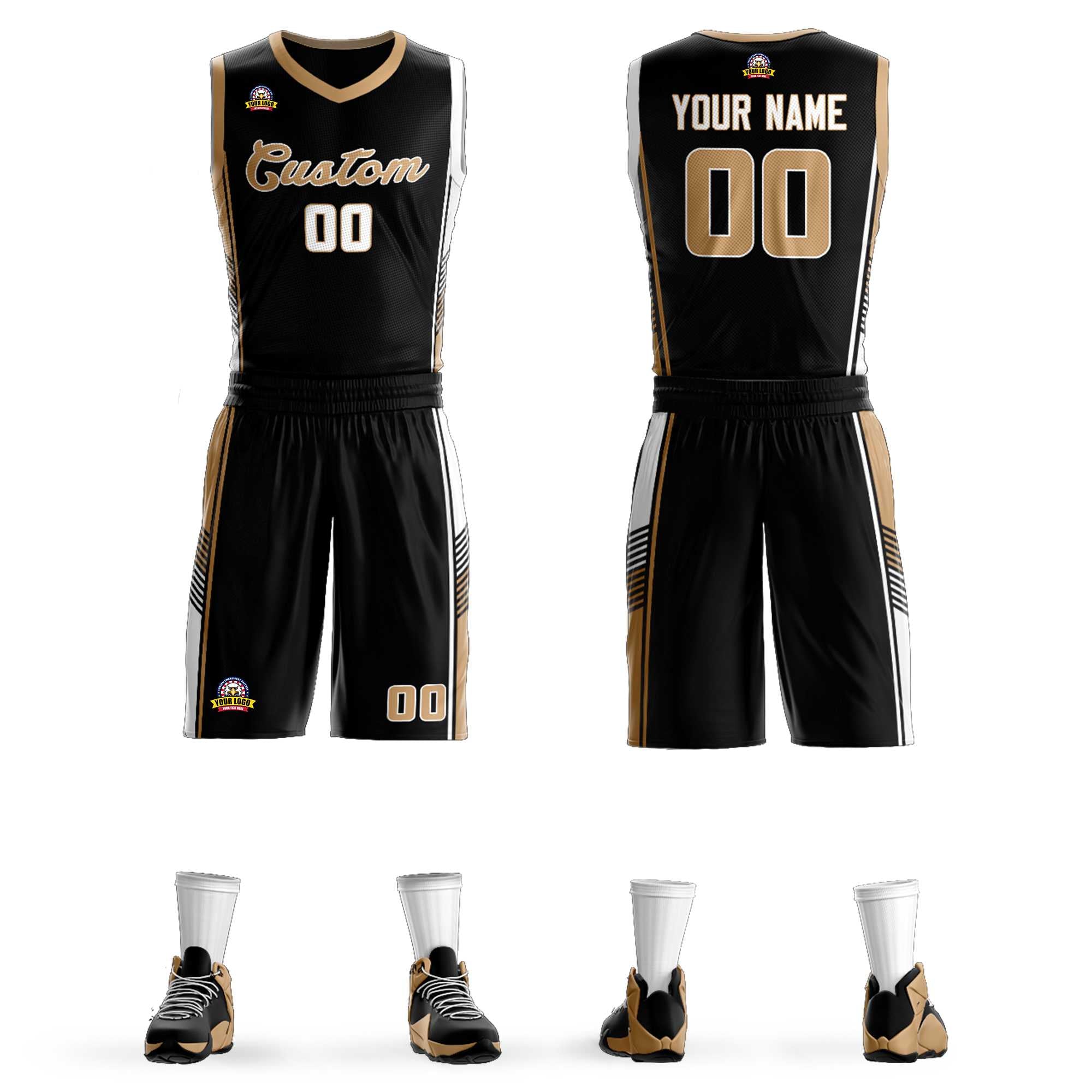 Custom Black Old Gold-White Classic Sets Sports Uniform Basketball Jersey