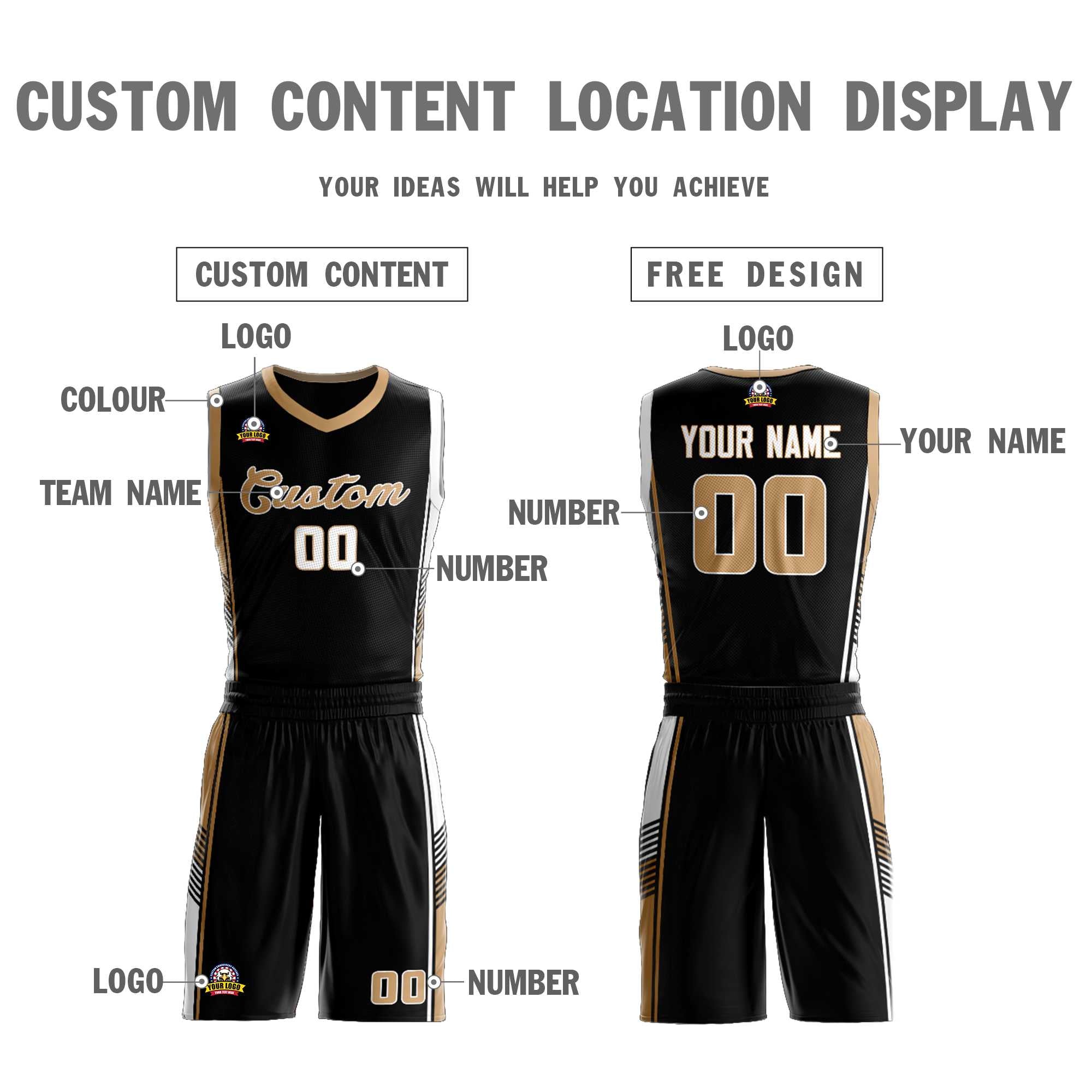 Custom Black Old Gold-White Classic Sets Sports Uniform Basketball Jersey