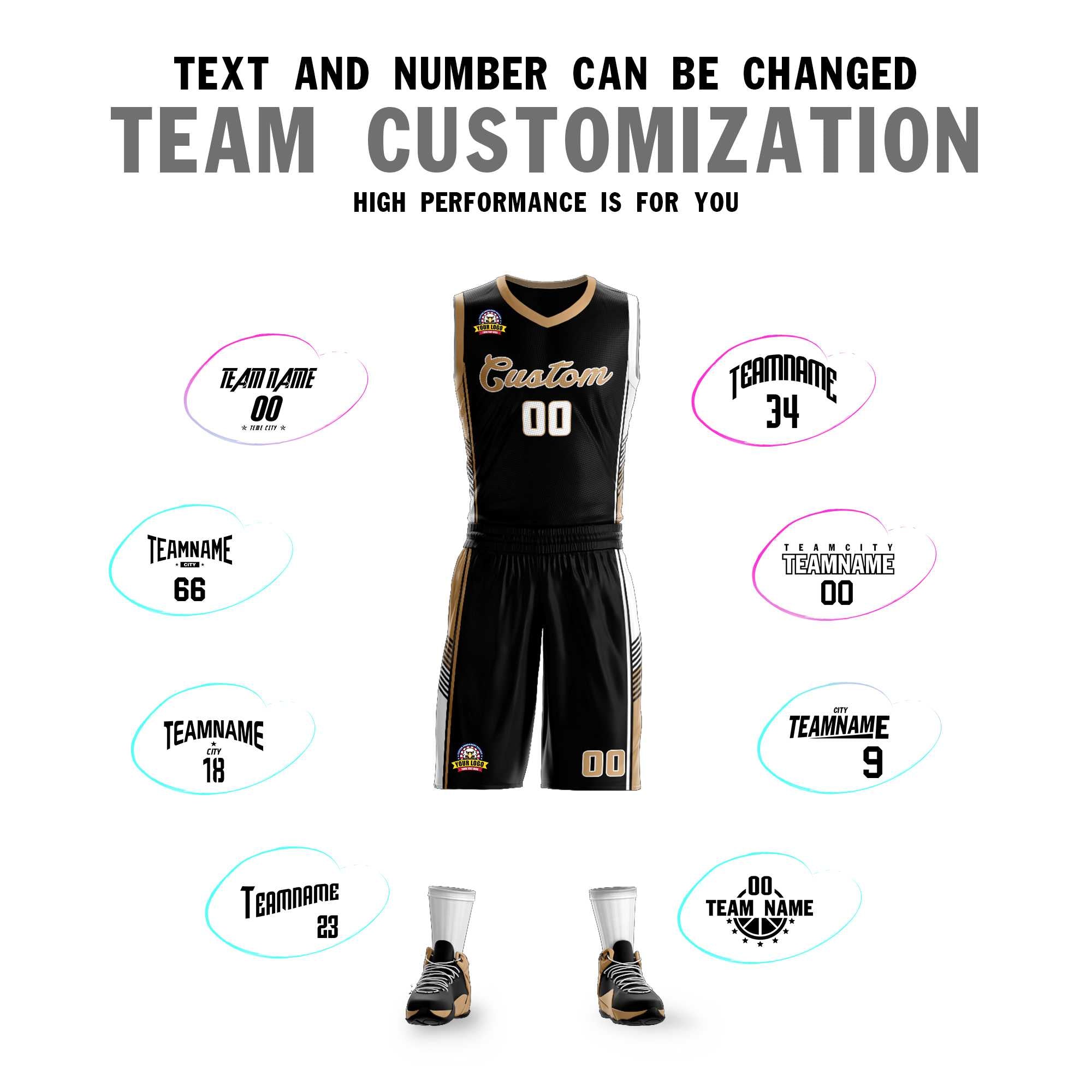 Custom Black Old Gold-White Classic Sets Sports Uniform Basketball Jersey