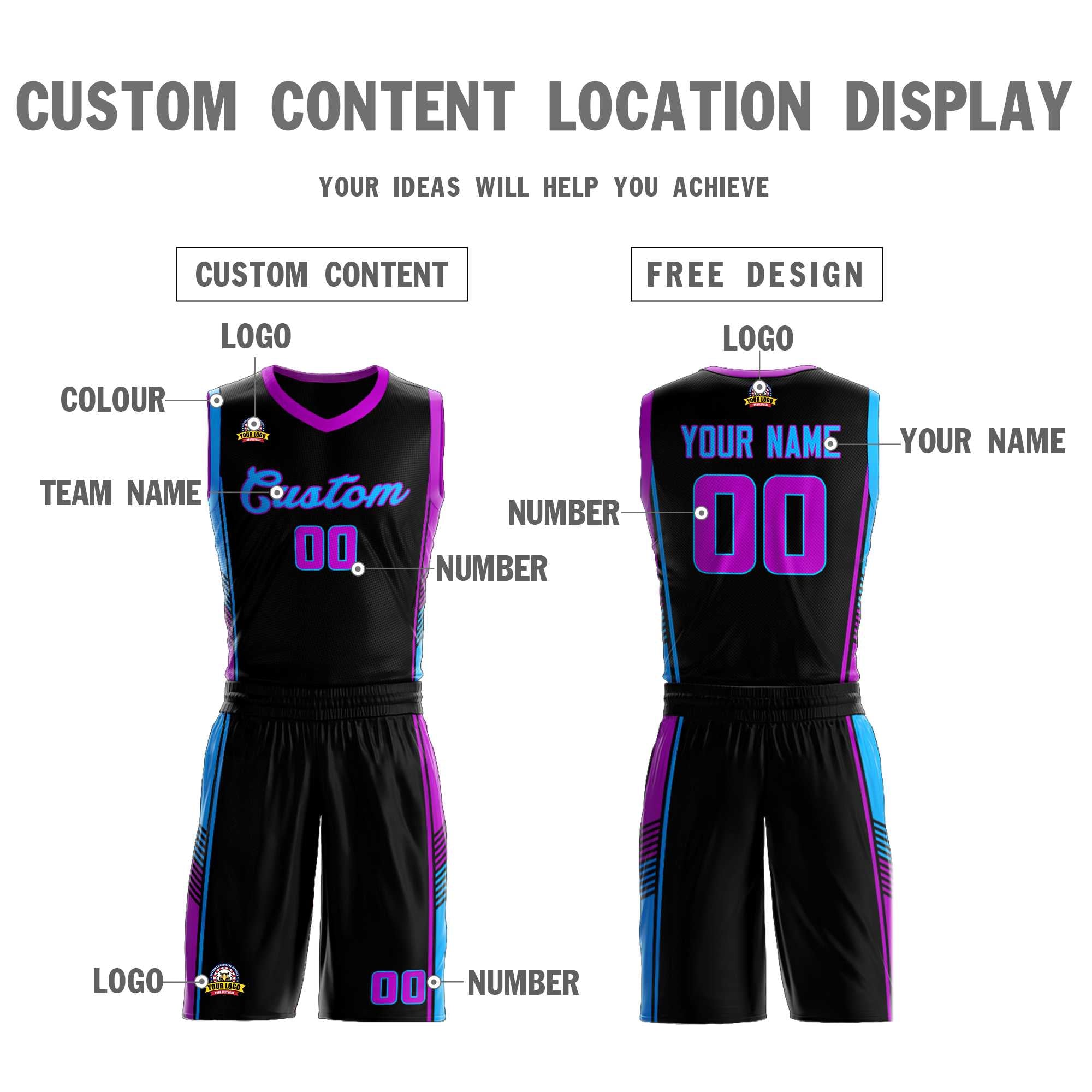 Custom Black Rose Red-Powder Blue Classic Sets Sports Uniform Basketball Jersey