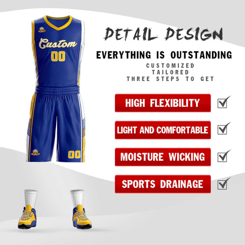 Custom Royal Gold-White Classic Sets Sports Uniform Basketball Jersey