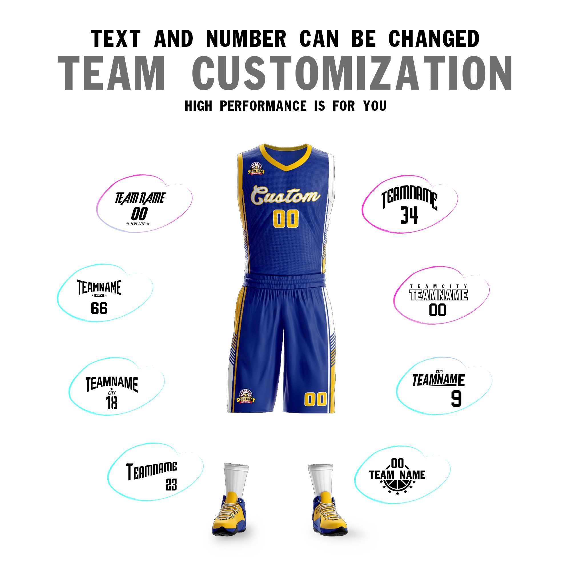 Custom Royal Gold-White Classic Sets Sports Uniform Basketball Jersey