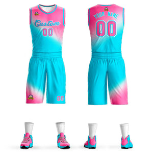 Maillot de basket-ball uniforme de sport de mode dégradé bleu ciel rose personnalisé