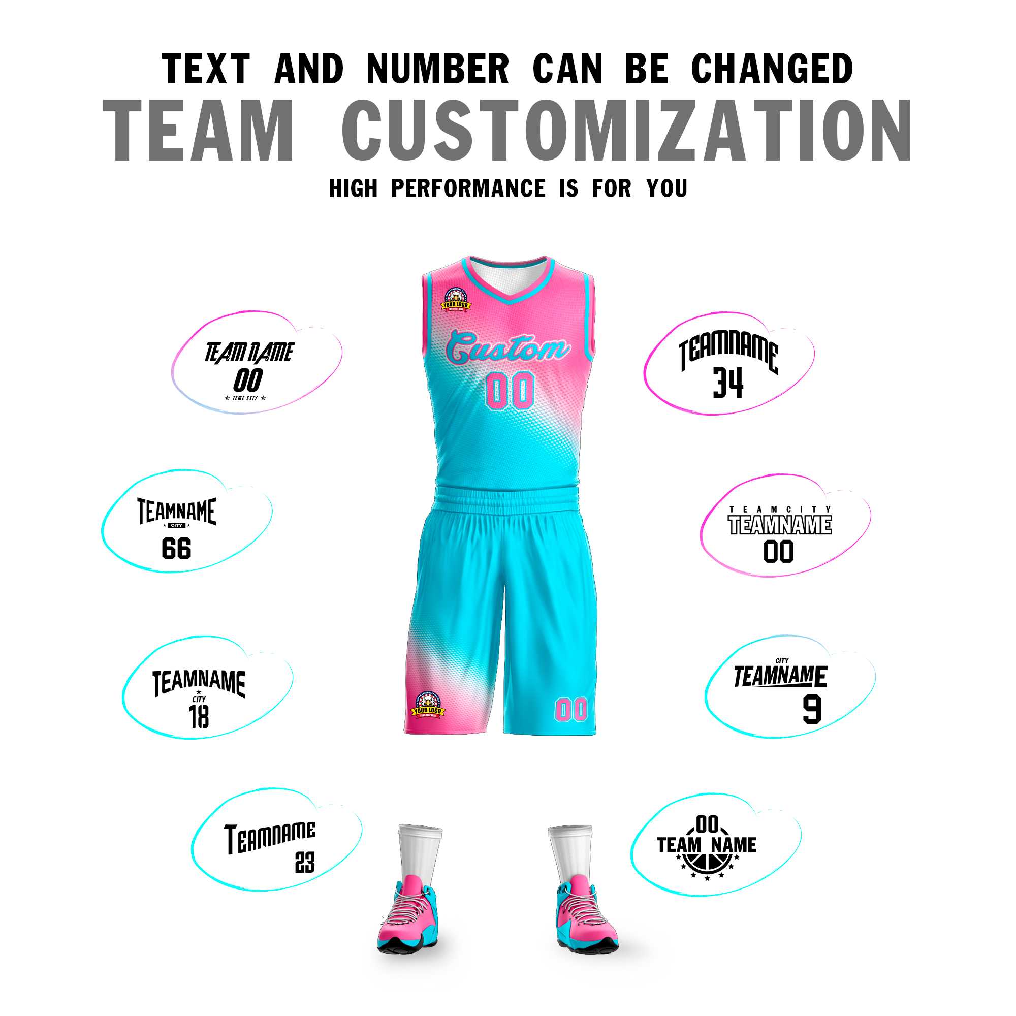 Custom Pink Sky Blue Gradient Fashion Sports Uniform Basketball Jersey