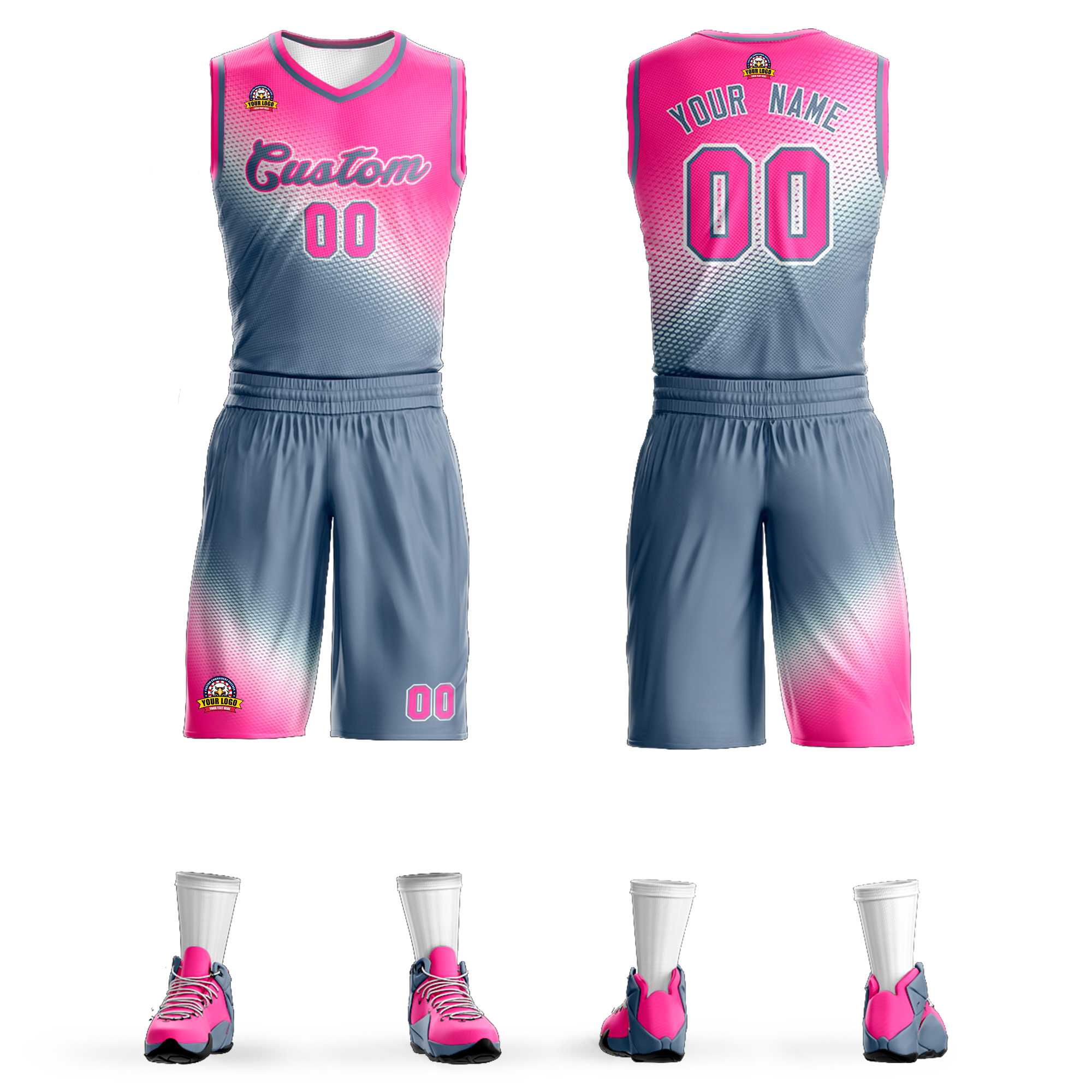 Maillot de basket-ball uniforme de sport de mode dégradé gris foncé rose personnalisé