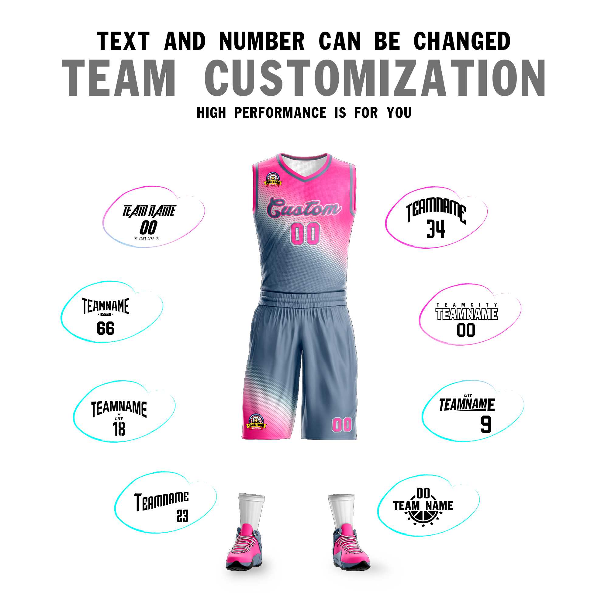 Custom Pink Dark Gray Gradient Fashion Sports Uniform Basketball Jersey