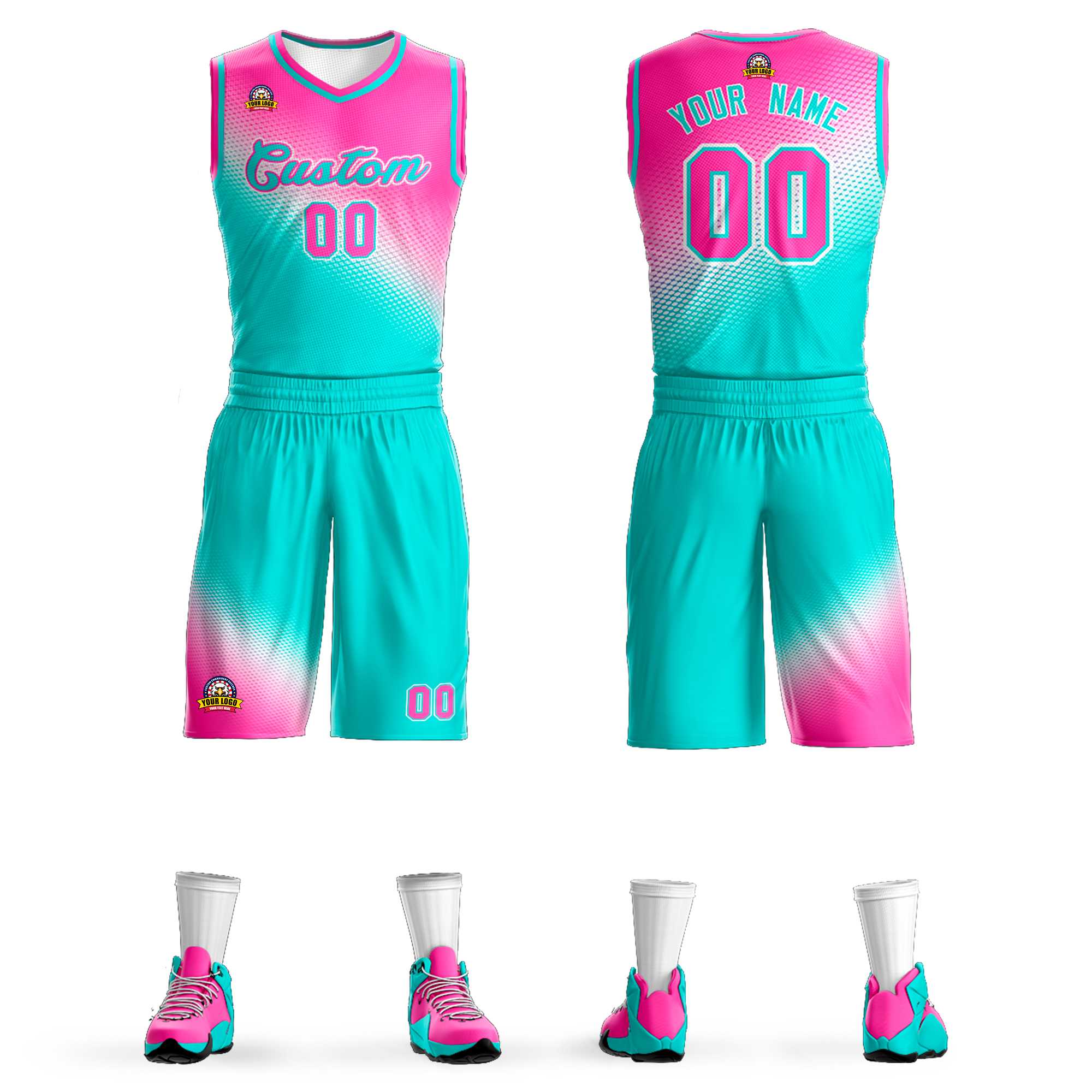 Custom Rose Red Aqua Gradient Fashion Sports Uniform Basketball Jersey