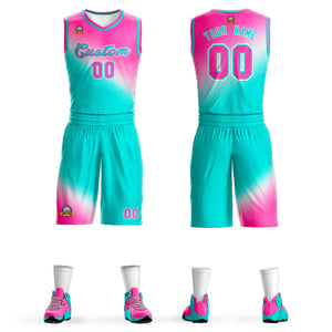 Maillot de basket-ball uniforme de sport de mode dégradé Aqua rouge Rose personnalisé