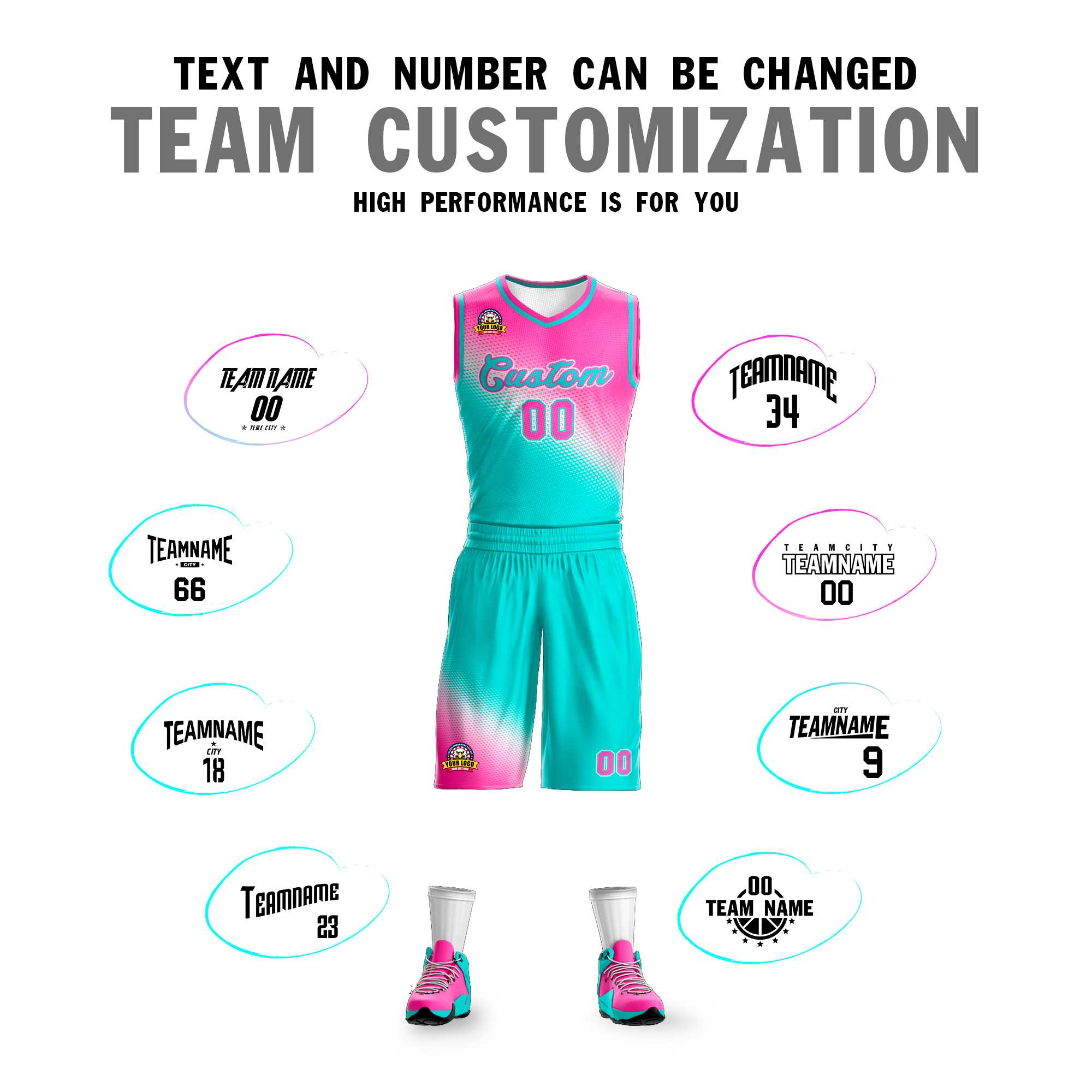 Custom Rose Red Aqua Gradient Fashion Sports Uniform Basketball Jersey