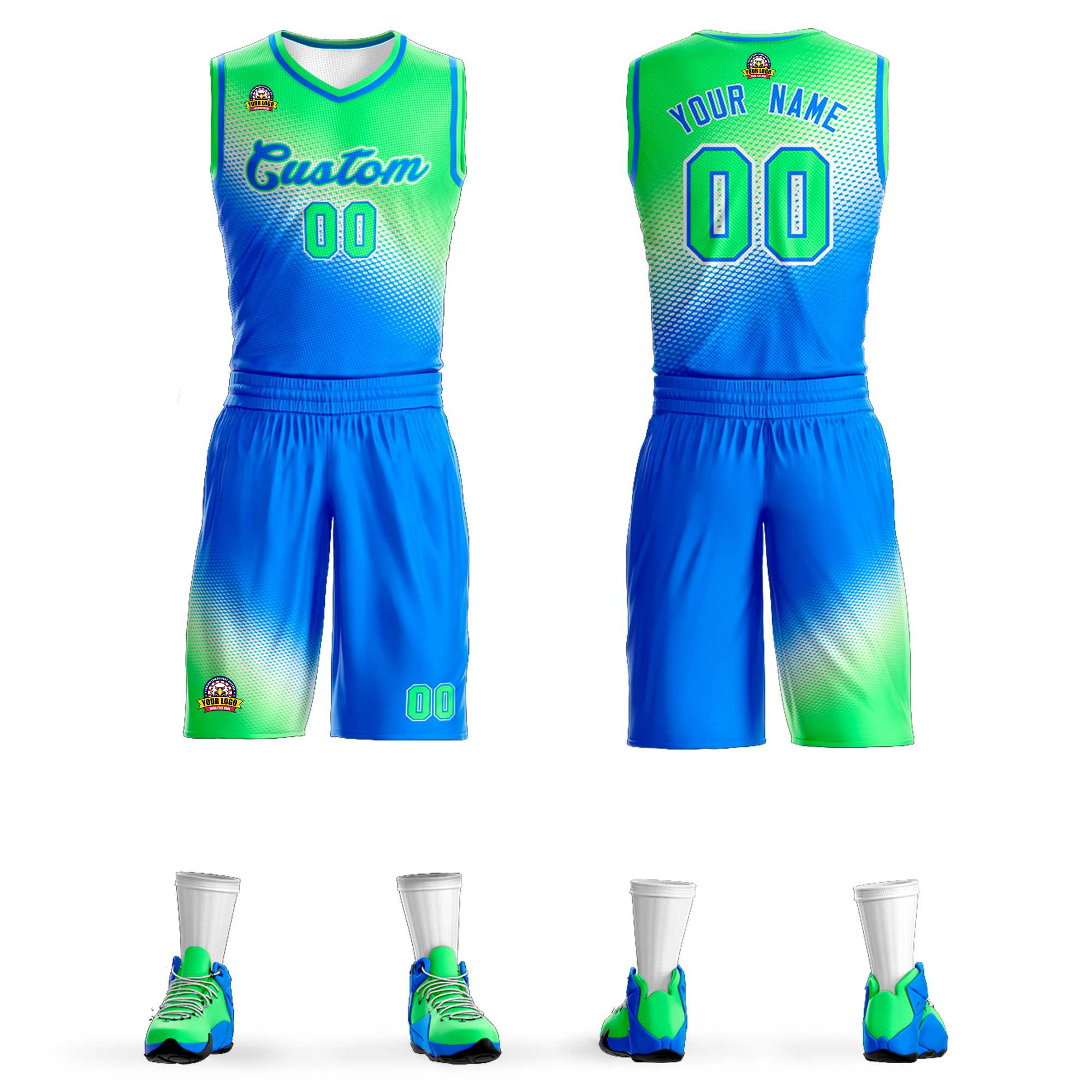 Maillot de basket-ball uniforme de sport de mode dégradé bleu vert clair personnalisé