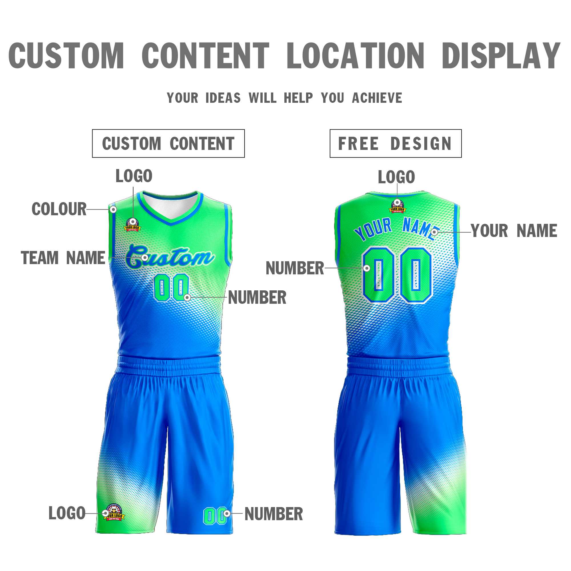 Custom Light Green Blue Gradient Fashion Sports Uniform Basketball Jersey