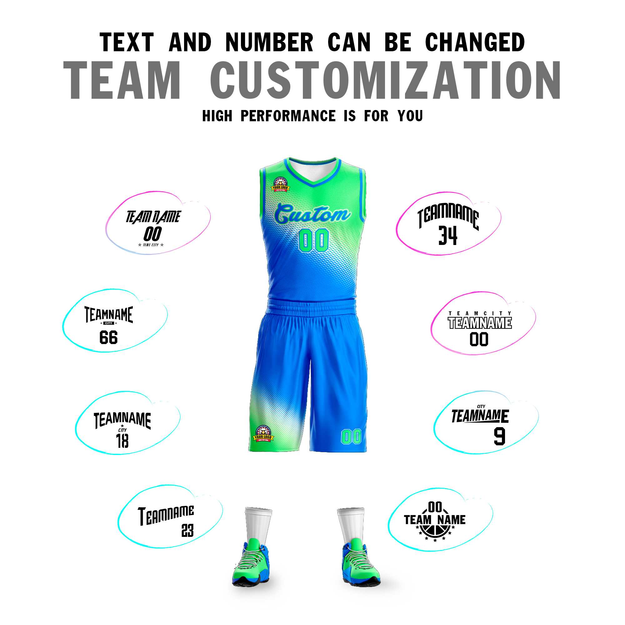 Custom Light Green Blue Gradient Fashion Sports Uniform Basketball Jersey