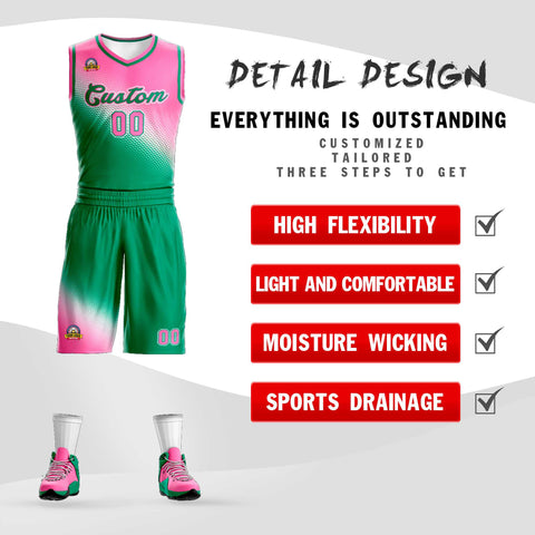 Custom Pink Kelly Green Gradient Fashion Sports Uniform Basketball Jersey