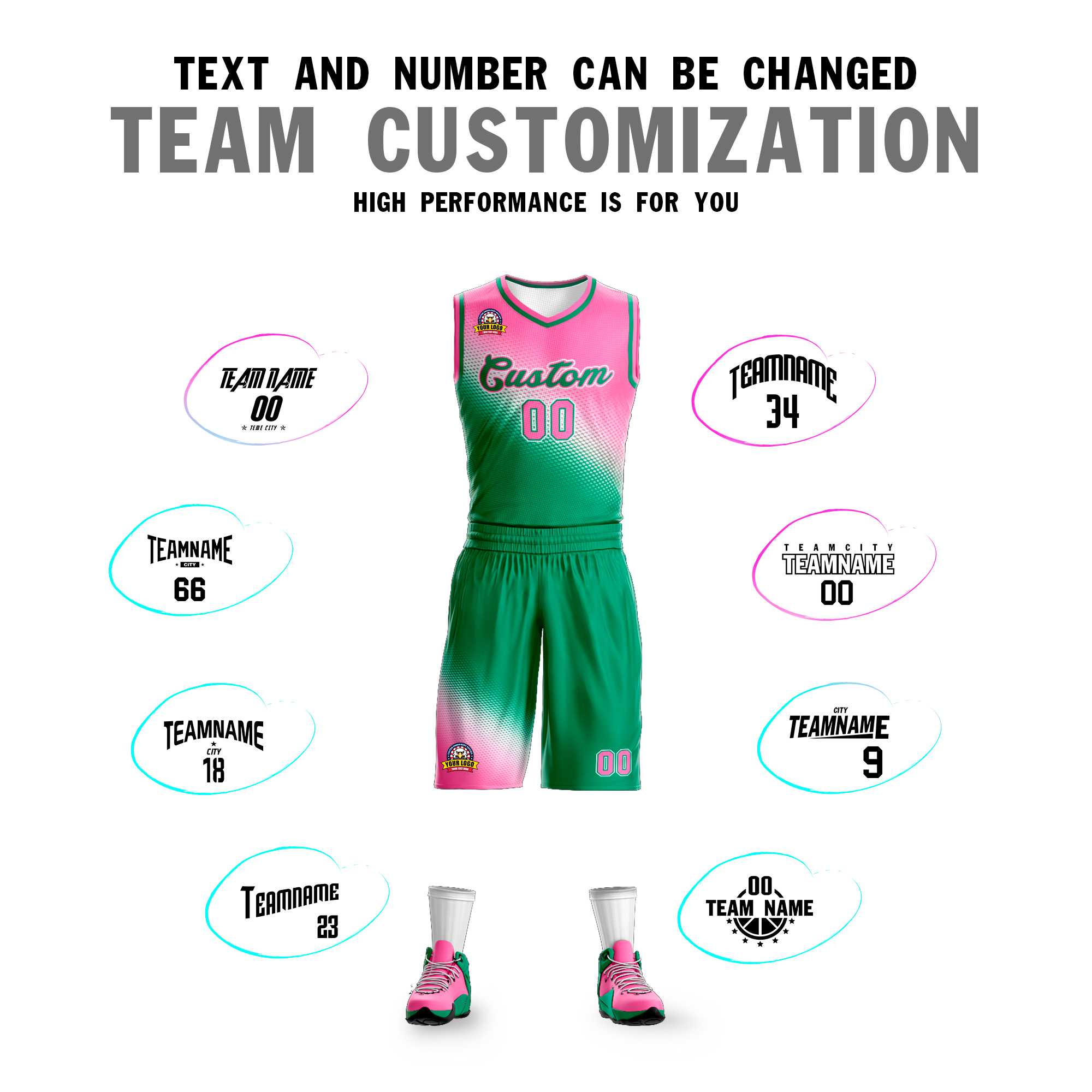 Custom Pink Kelly Green Gradient Fashion Sports Uniform Basketball Jersey