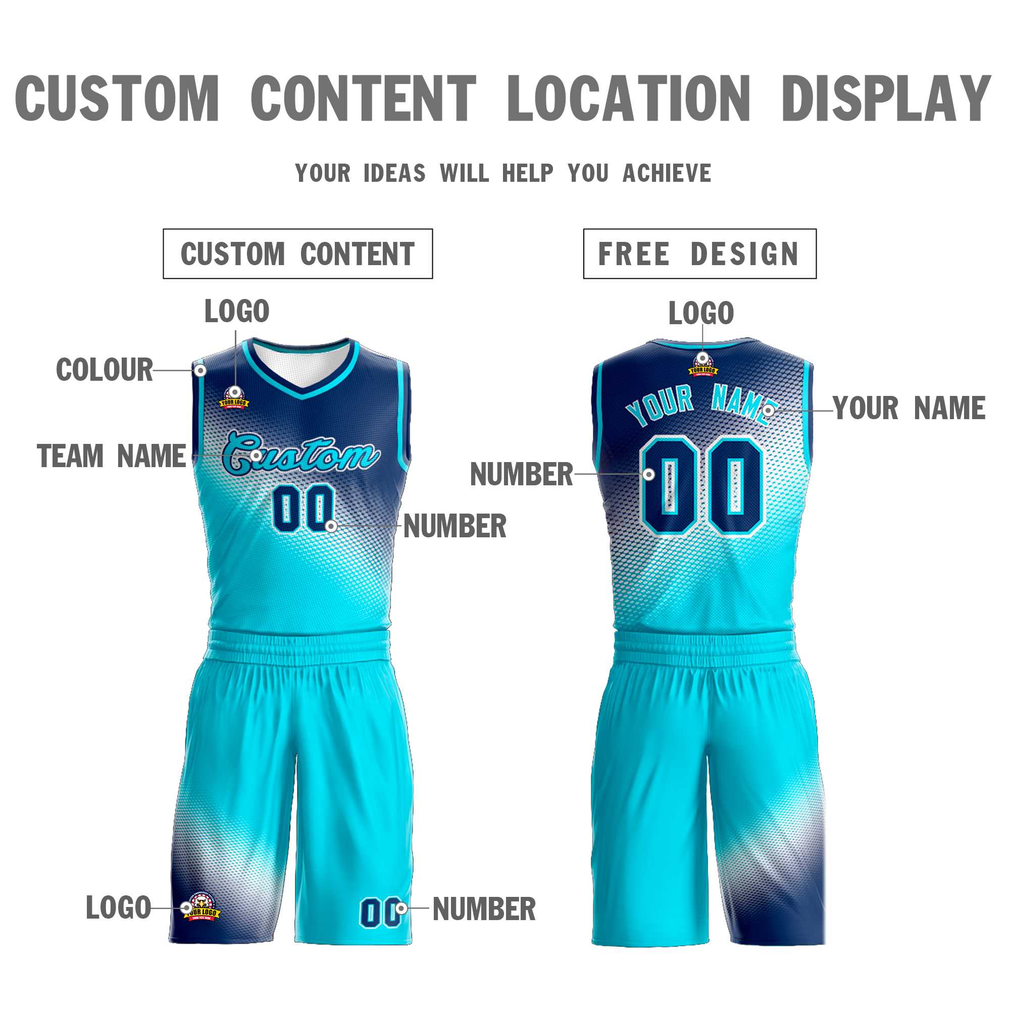 Custom Navy Sky Blue Gradient Fashion Sports Uniform Basketball Jersey