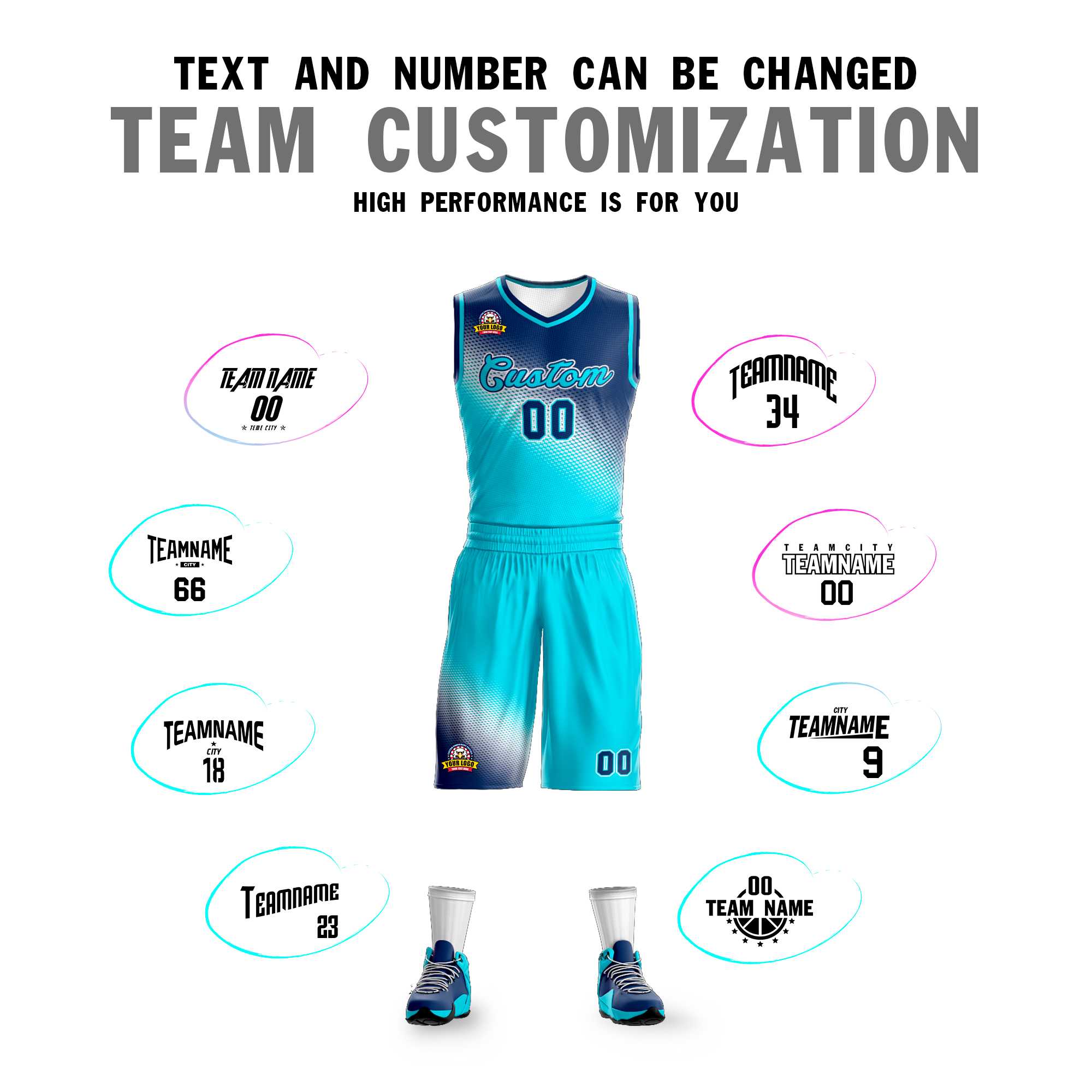 Custom Navy Sky Blue Gradient Fashion Sports Uniform Basketball Jersey