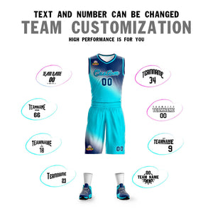 Custom Navy Sky Blue Gradient Fashion Sports Uniform Basketball Jersey