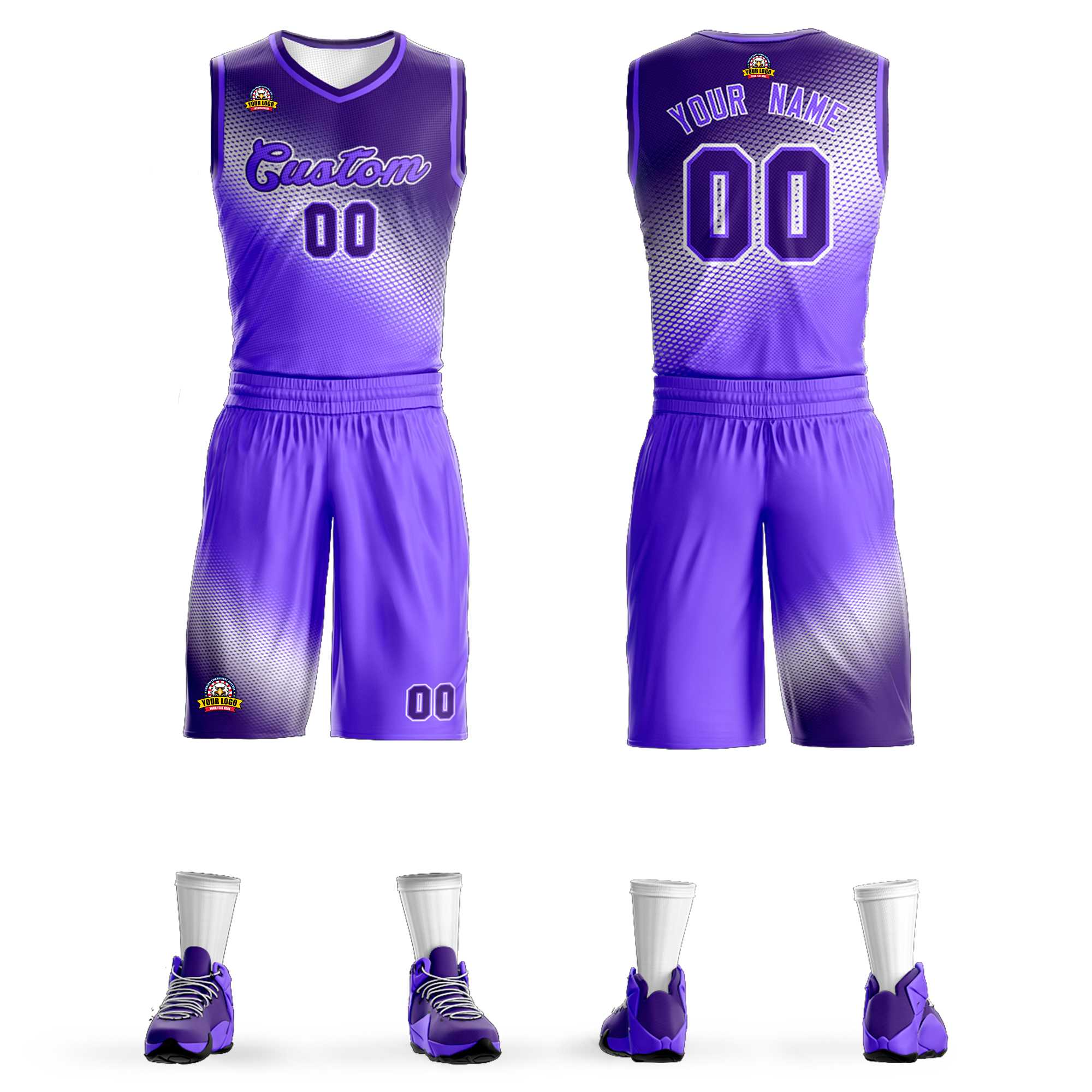 Custom Dark Purple-Purple Gradient Fashion Sports Uniform Basketball Jersey