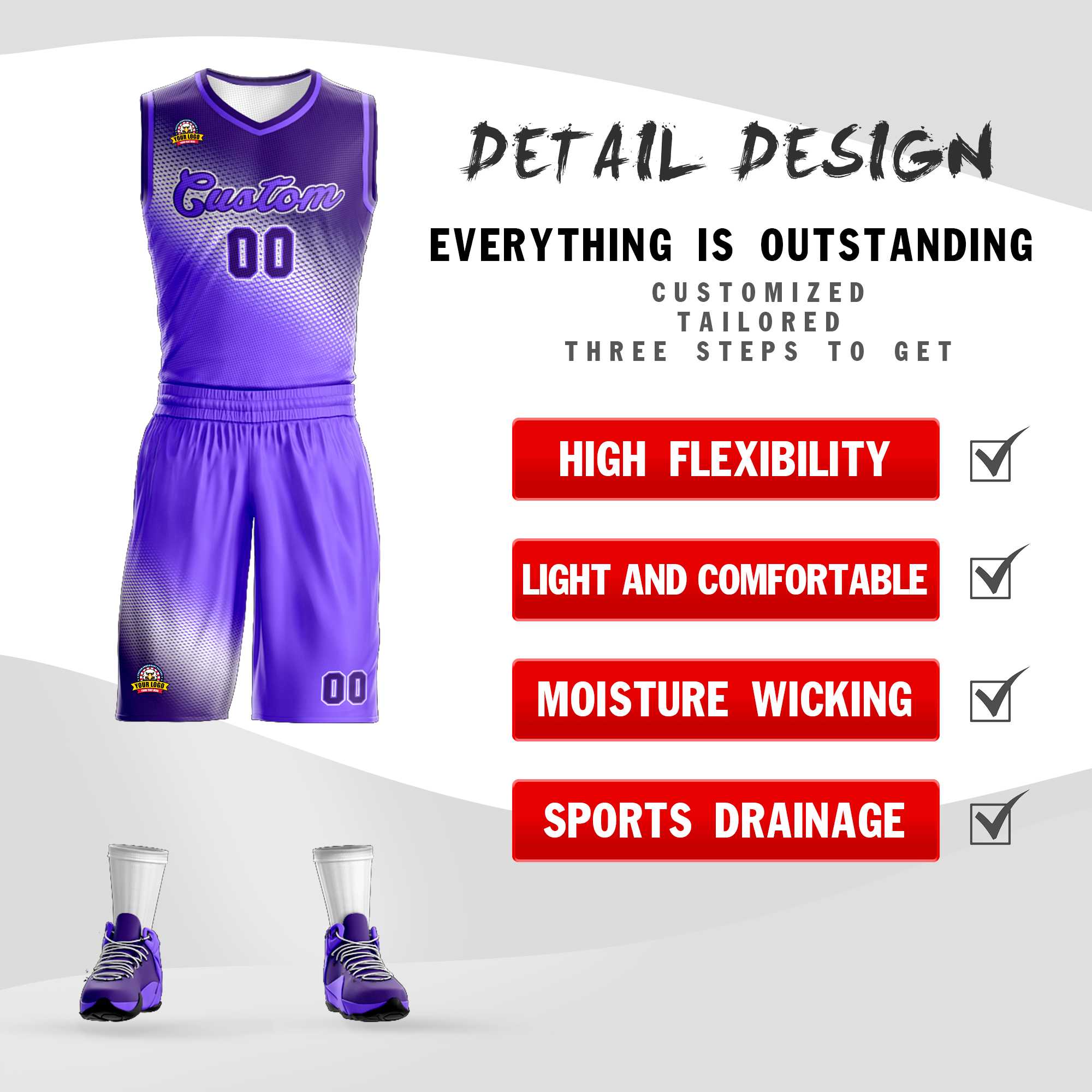 Custom Dark Purple-Purple Gradient Fashion Sports Uniform Basketball Jersey