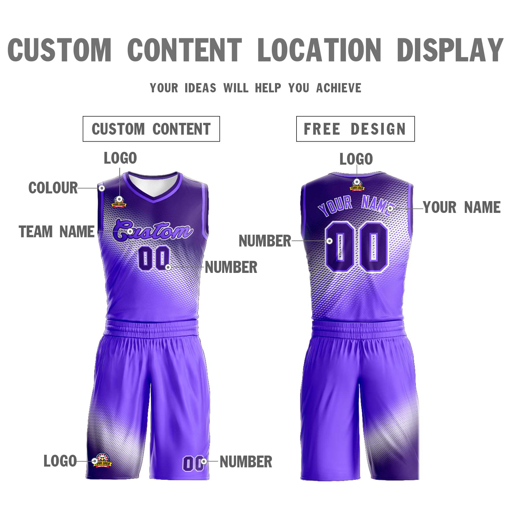 Custom Dark Purple-Purple Gradient Fashion Sports Uniform Basketball Jersey