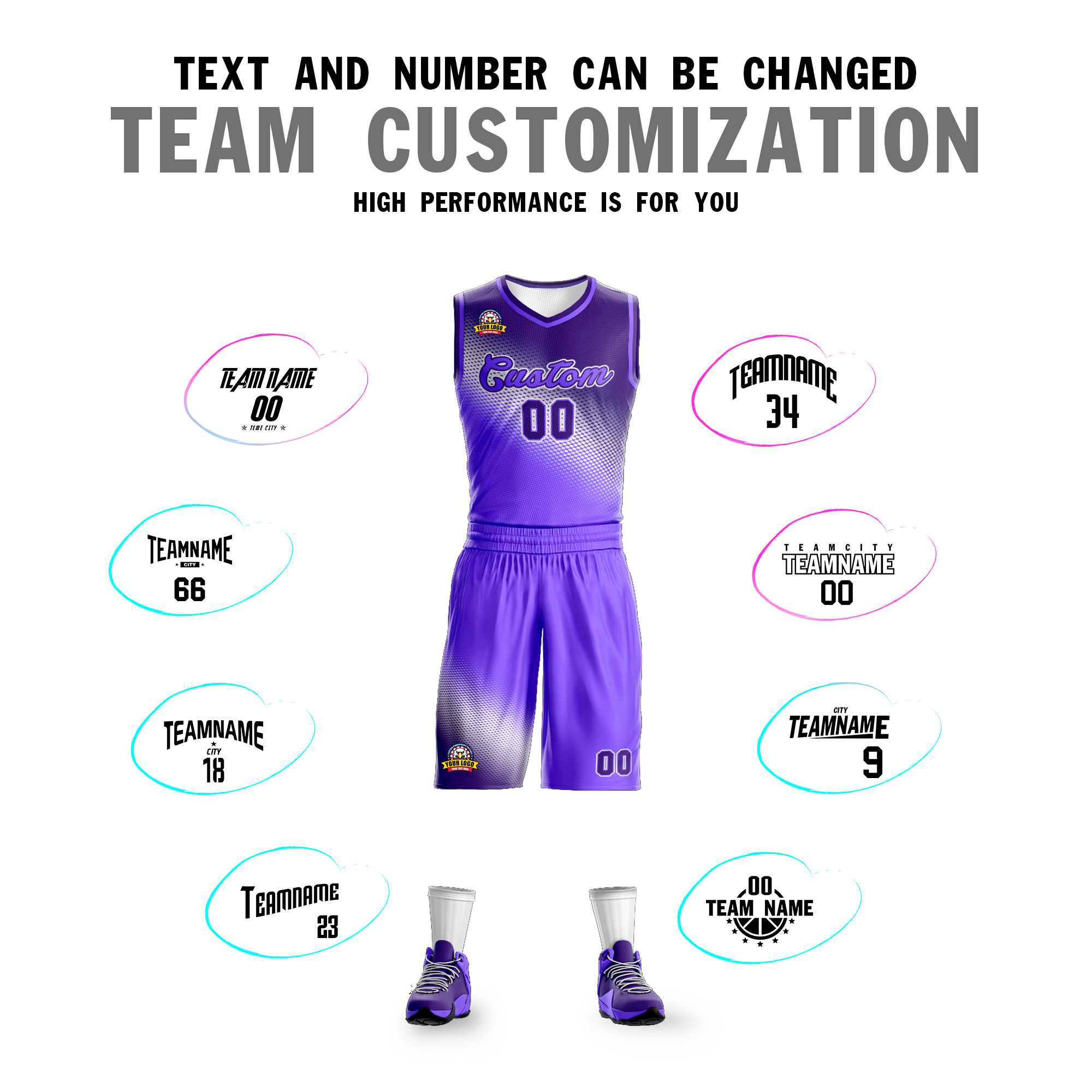 Custom Dark Purple-Purple Gradient Fashion Sports Uniform Basketball Jersey