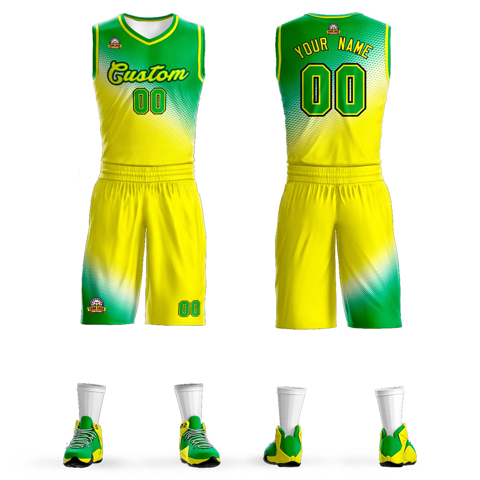 Custom Kelly Green Gold Gradient Fashion Sports Uniform Basketball Jersey