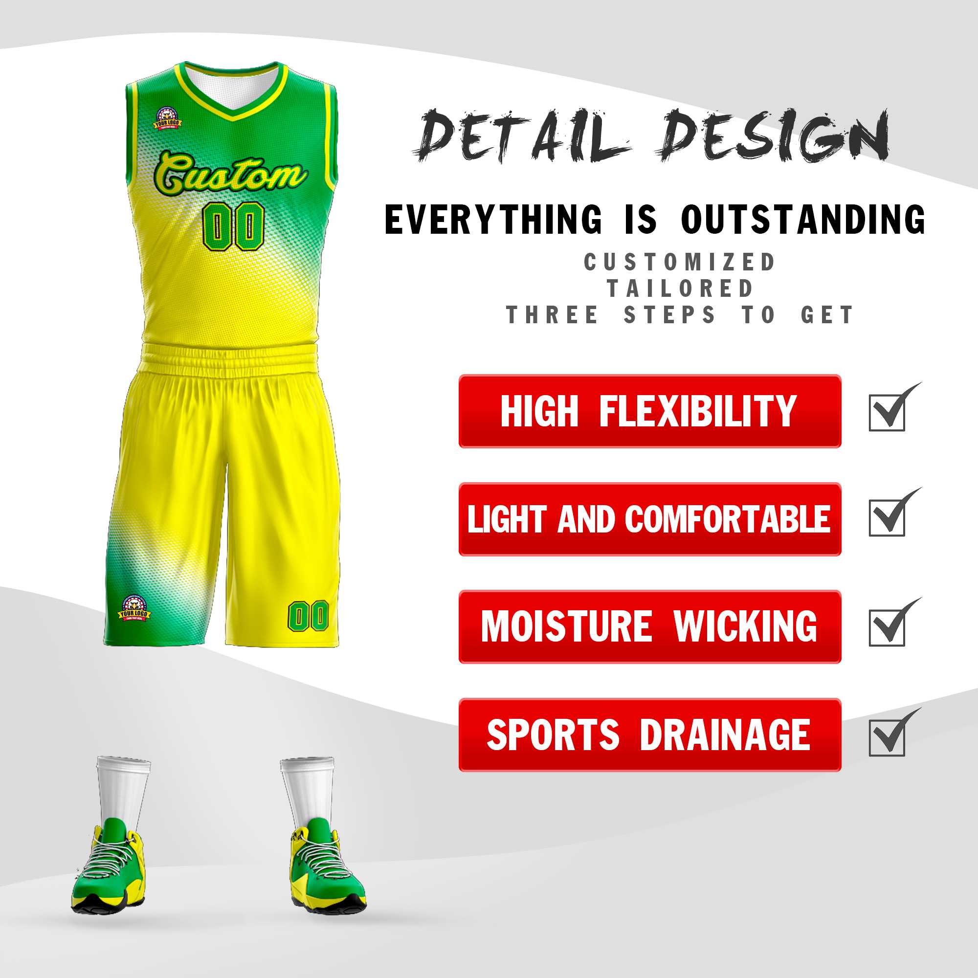 Custom Kelly Green Gold Gradient Fashion Sports Uniform Basketball Jersey