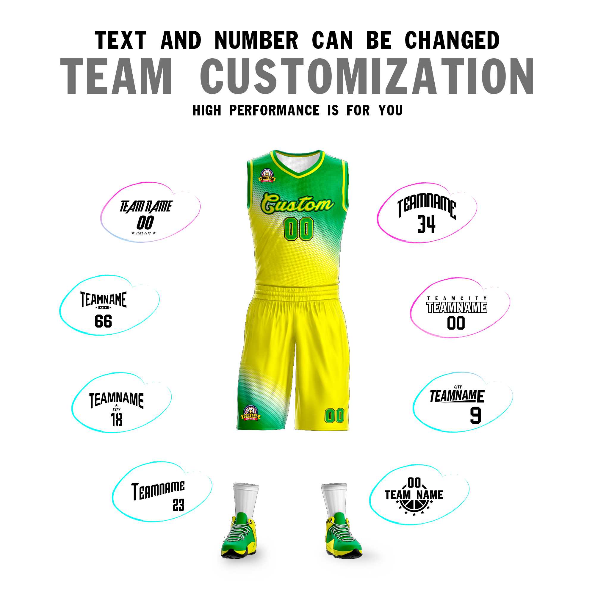 Custom Kelly Green Gold Gradient Fashion Sports Uniform Basketball Jersey